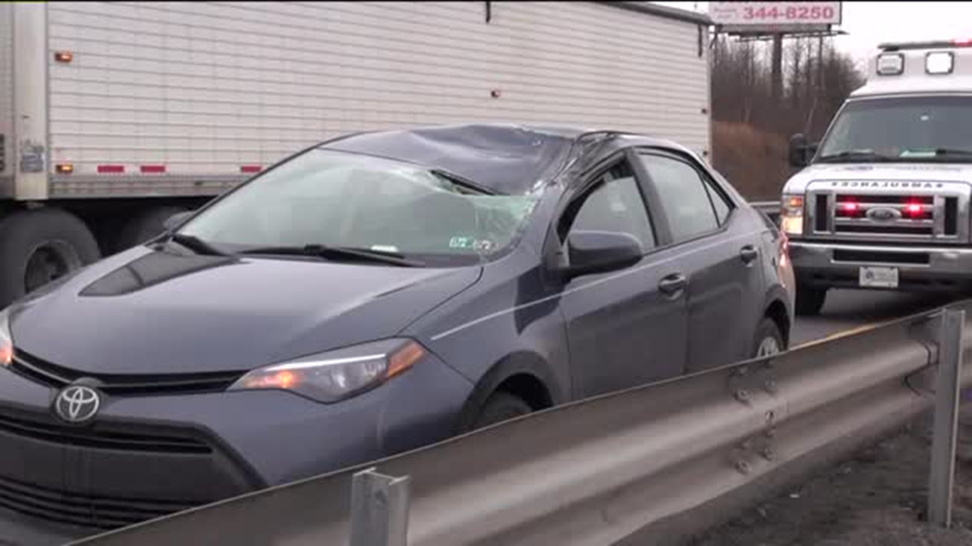 Runaway Tire Smashes into Car on Interstate 81