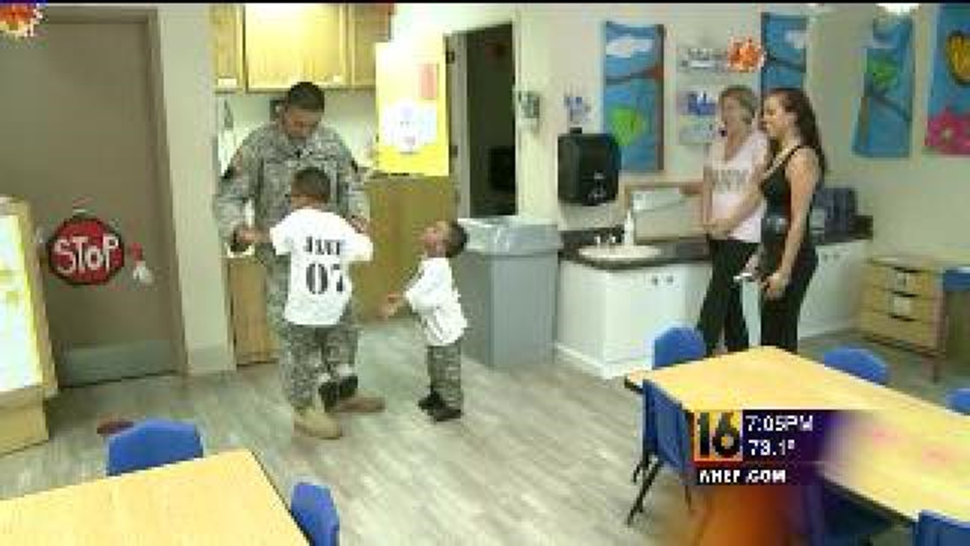 Soldier Surprises Sons at School
