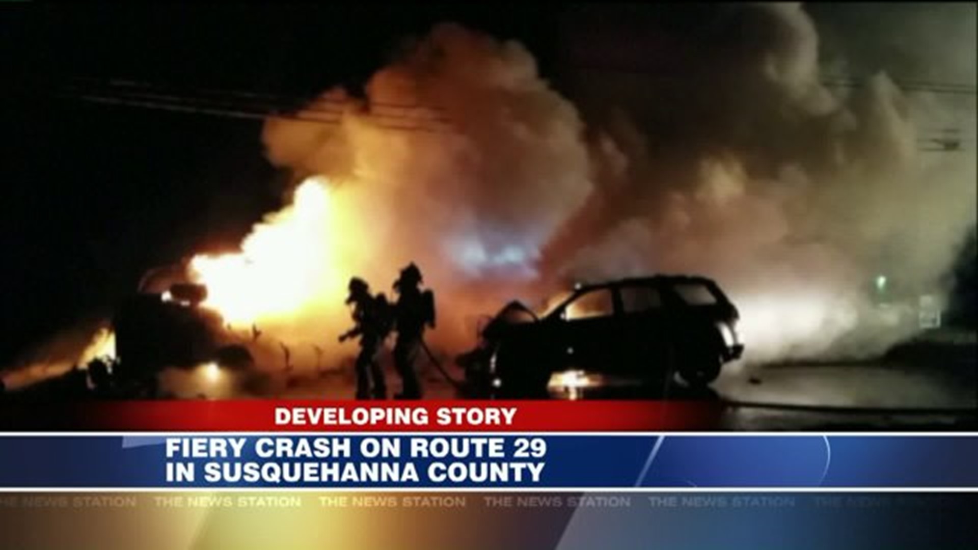 Car and Truck involved in Fiery Crash