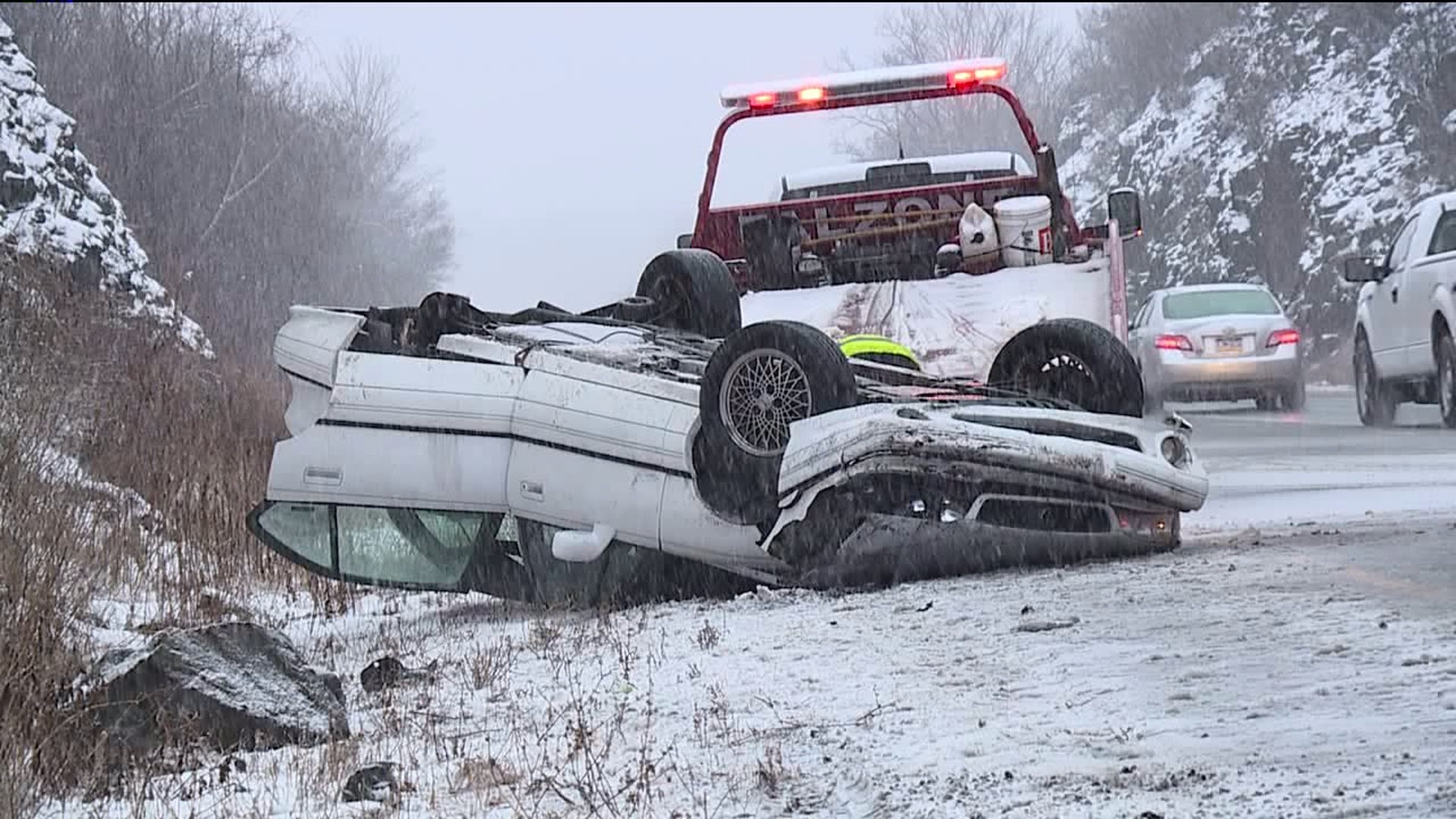 Snowy Conditions Lead to Rollover Crash in Luzerne County