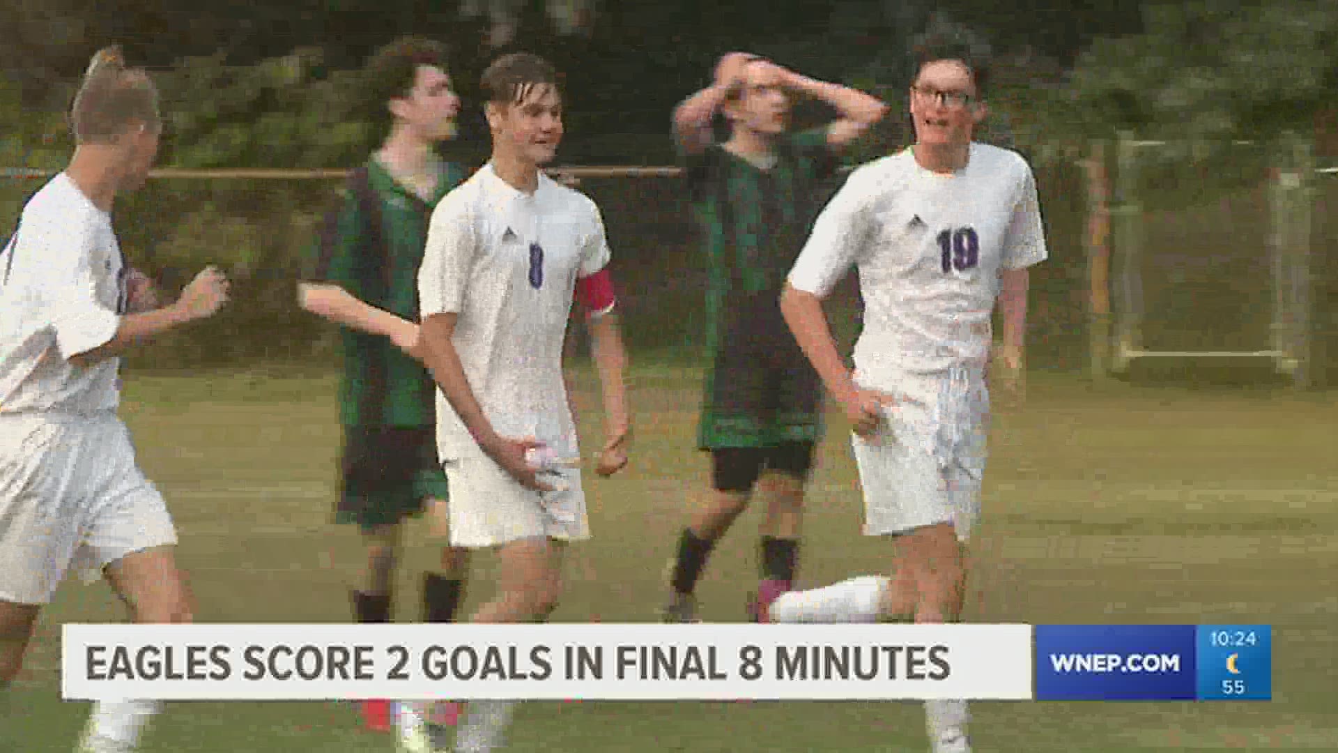 Down 1-nil with 8 minutes left, Mountain View scores twice to defeat Holy Cross in Boys HS Soccer