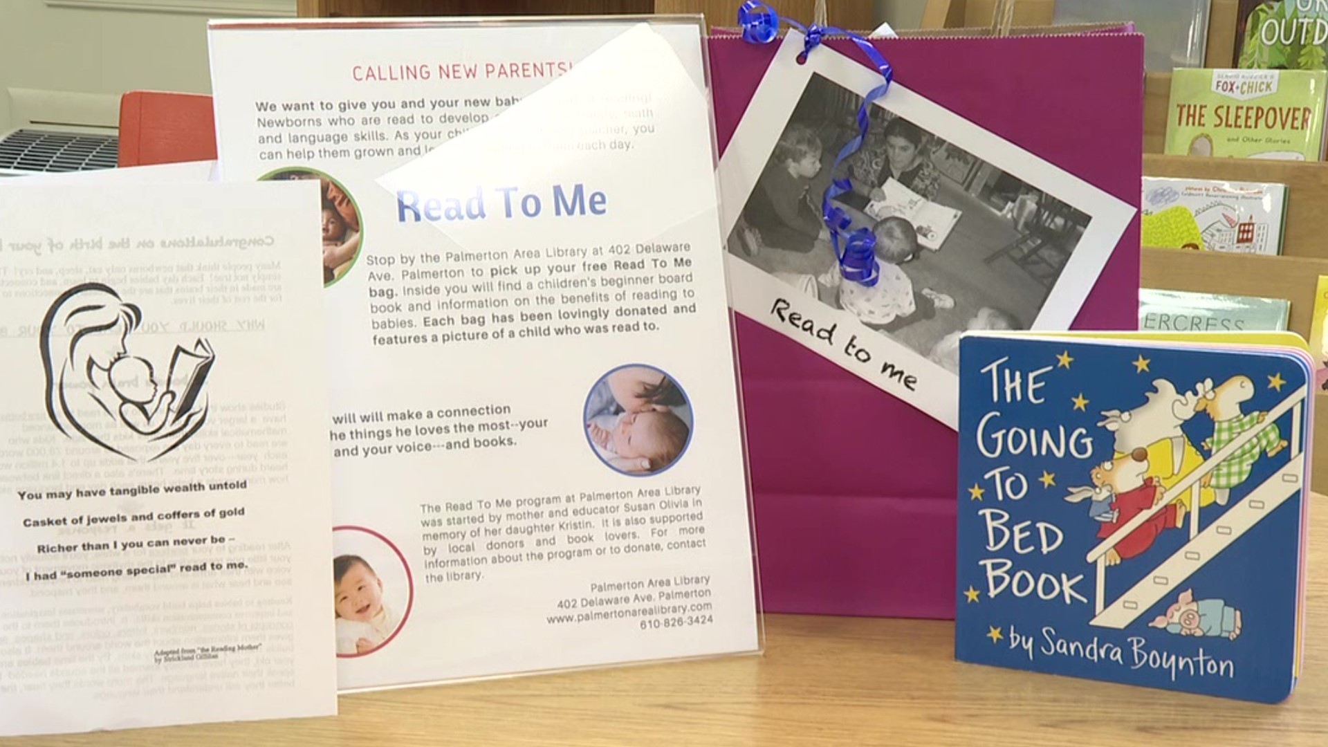 The Read To Me bag at the Palmerton Area Library is free and comes with a beginner board book and a pamphlet on the benefits of reading to your little one.