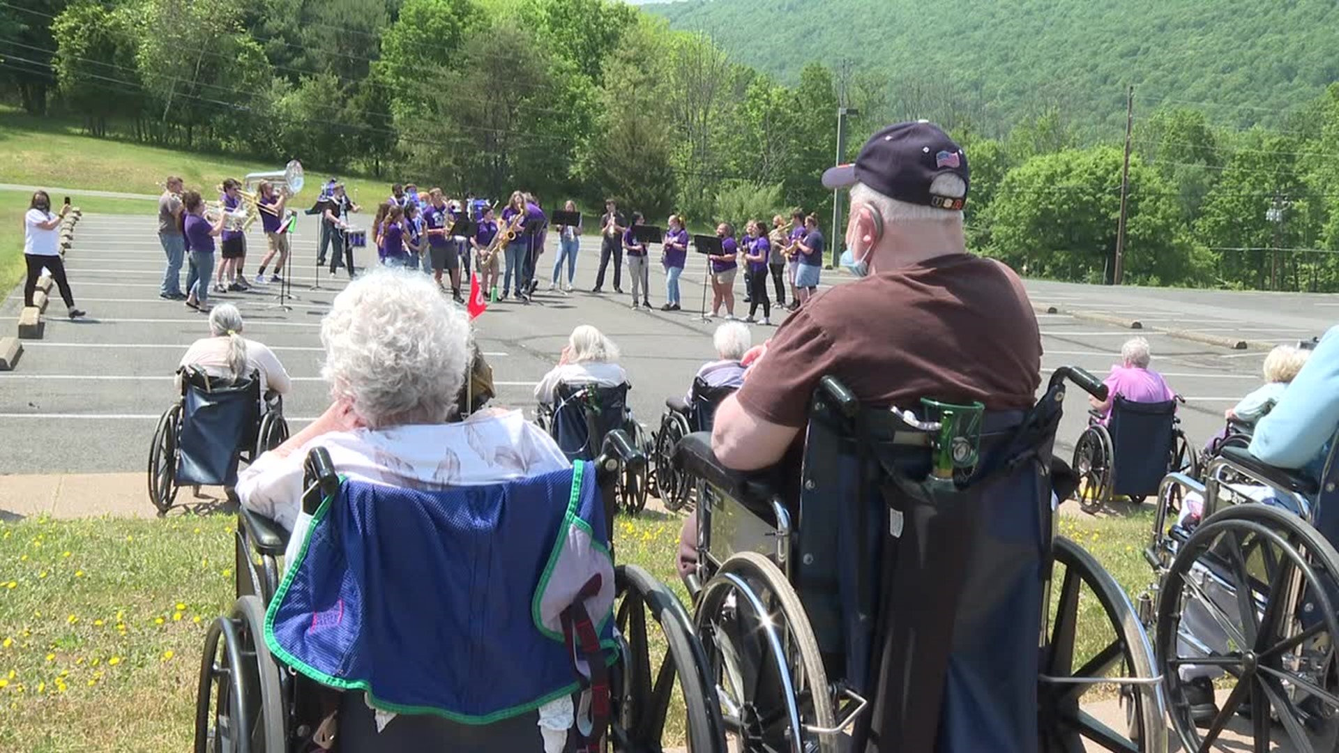 Members of the Shamokin High School marching band came out to show their support by performing music for the Mountain View Nursing and Rehabilitation Center.