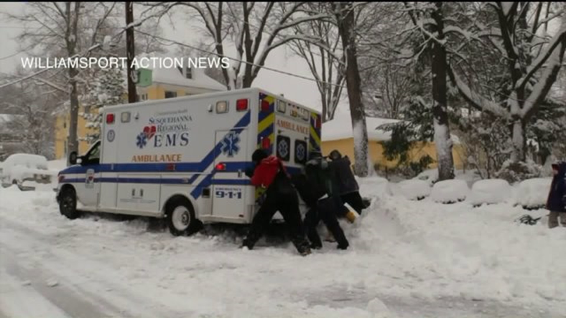 Neighbors Shovel out Ambulance Stuck in Snow