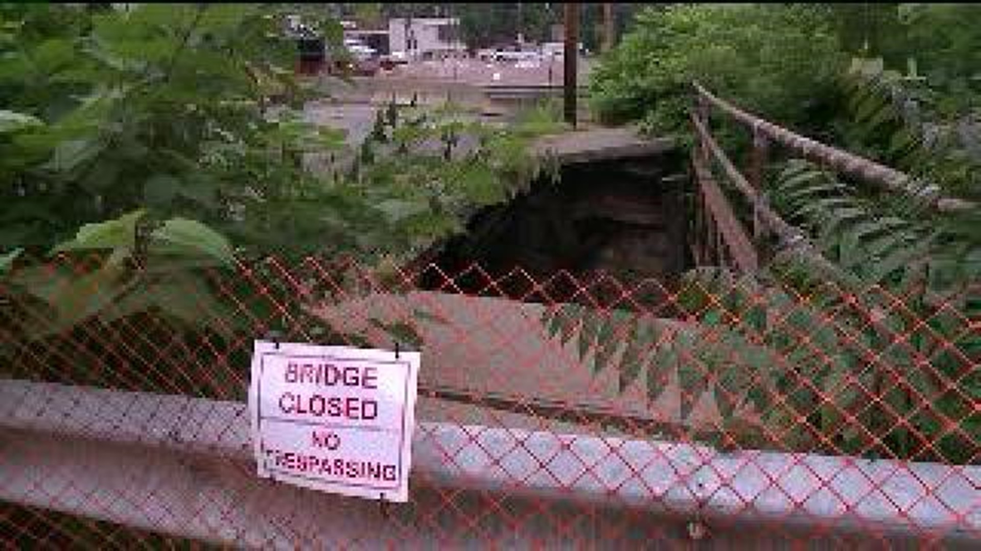 Portion of Crumbling Bridge Collapses into Creek