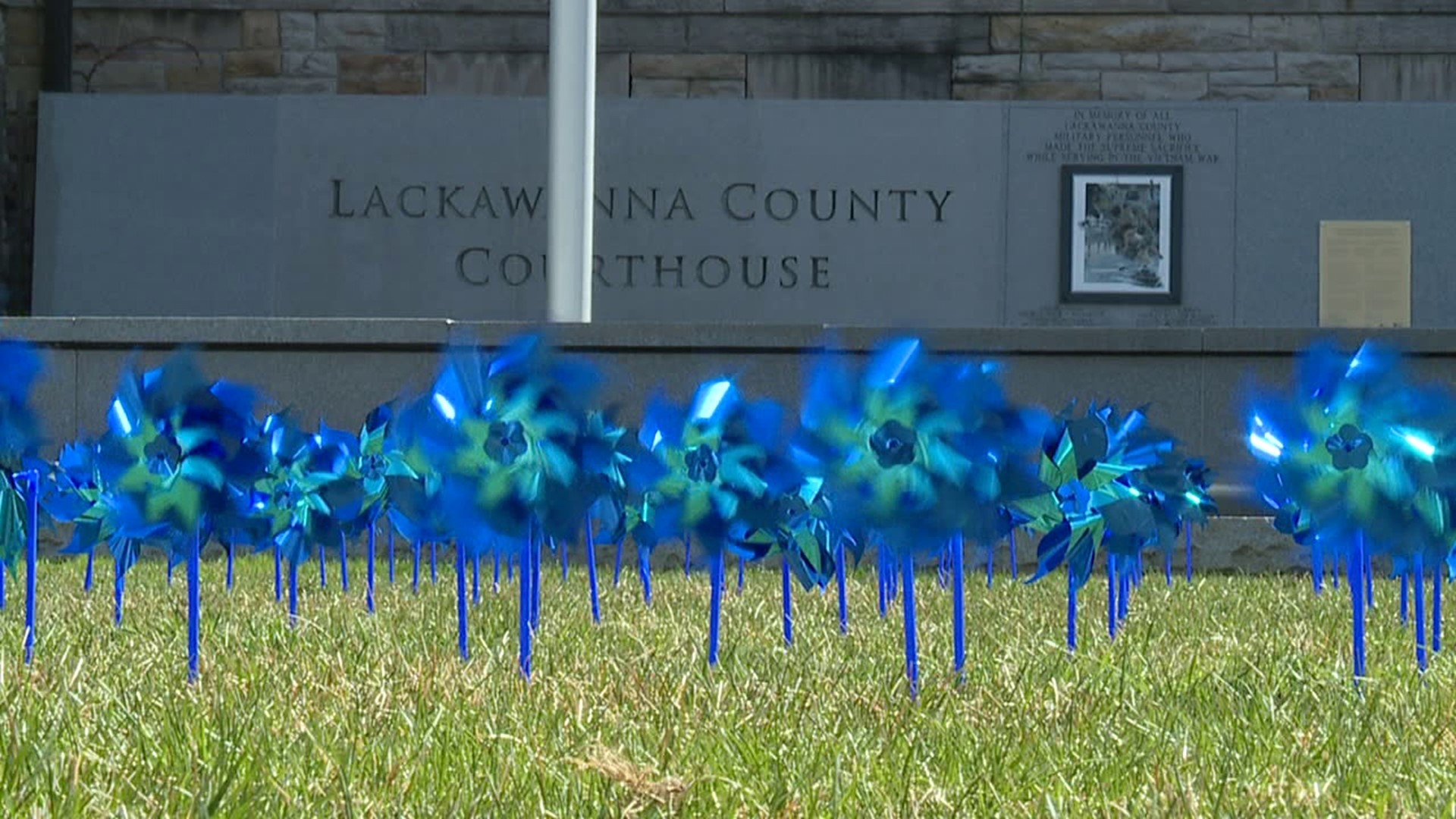 535 pinwheels were planted on the lawn of the Lackawanna County Courthouse on Tuesday.