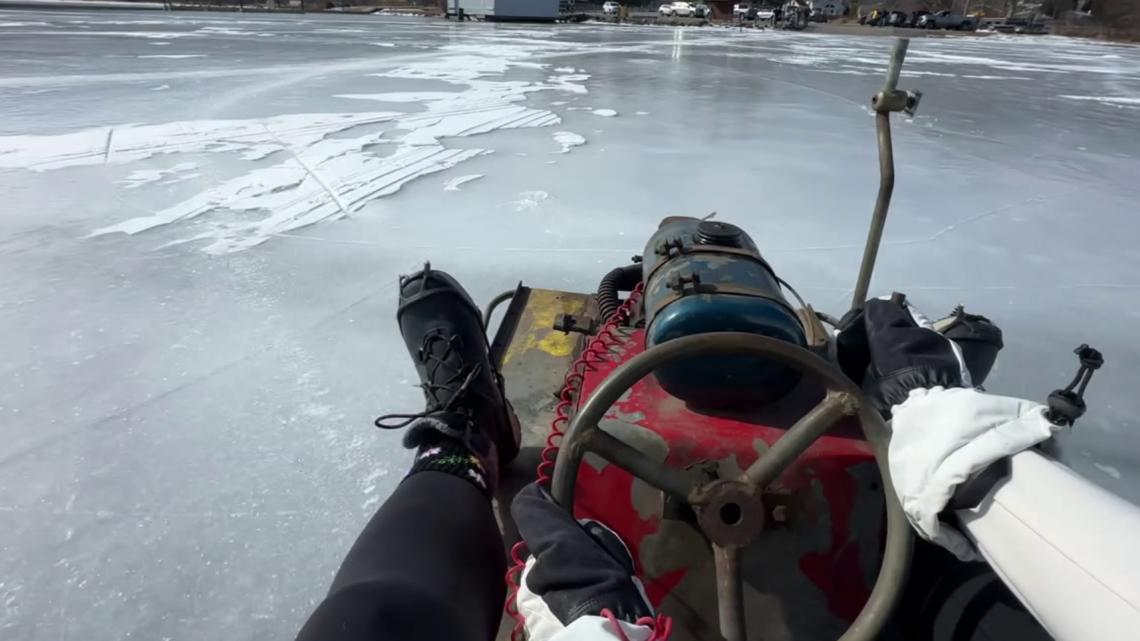 Checking out an antique ice fishing boat on Harveys Lake | wnep.com