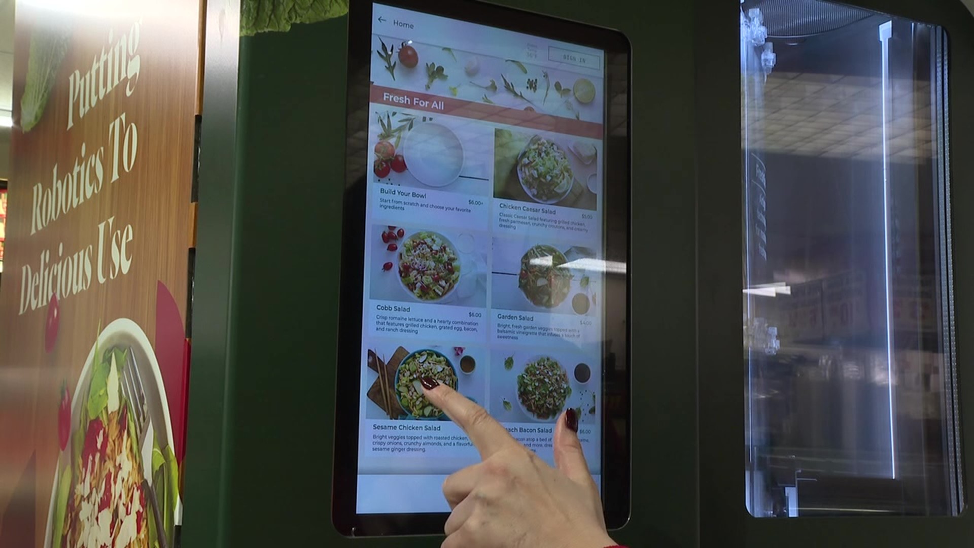 The fresh food robot, made by Chowbotics works with over 20 ingredients to create a salad in 90 seconds.