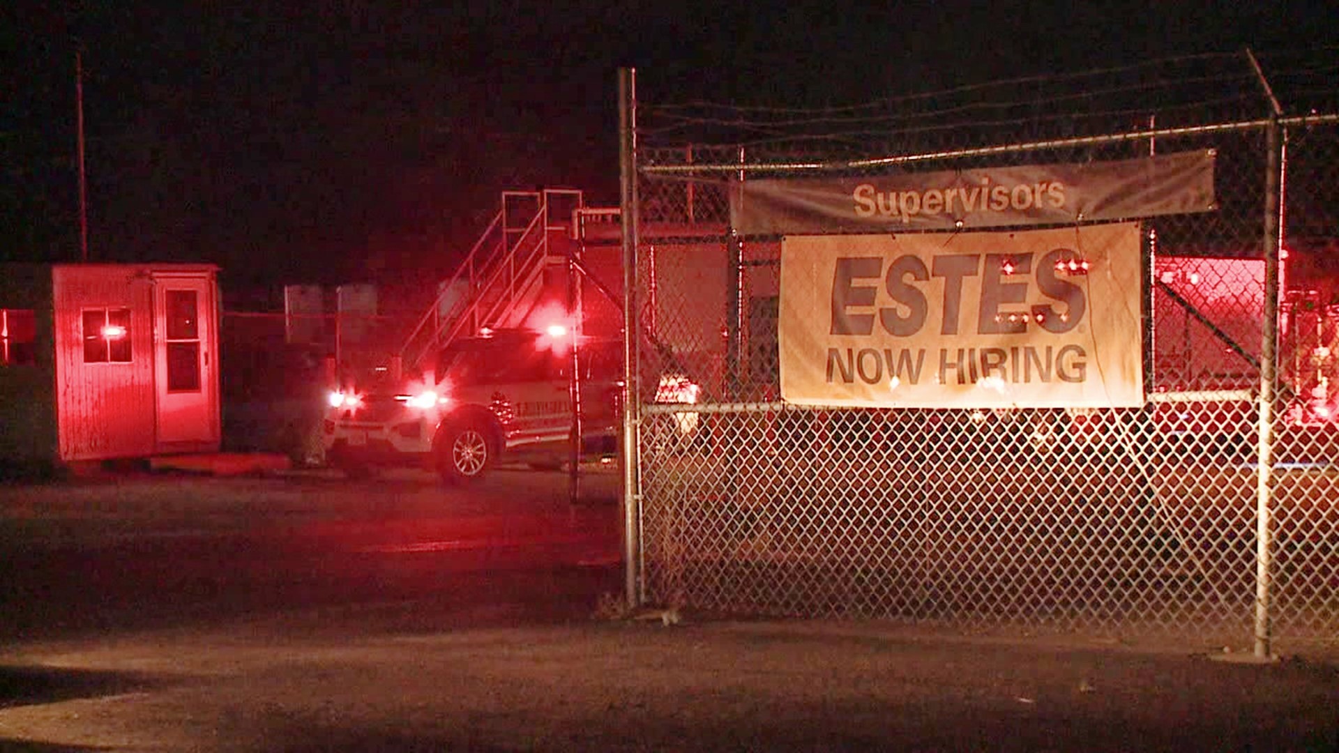 Flames broke out at Estes Express Lines Wednesday night, damaging the building and five trailers.