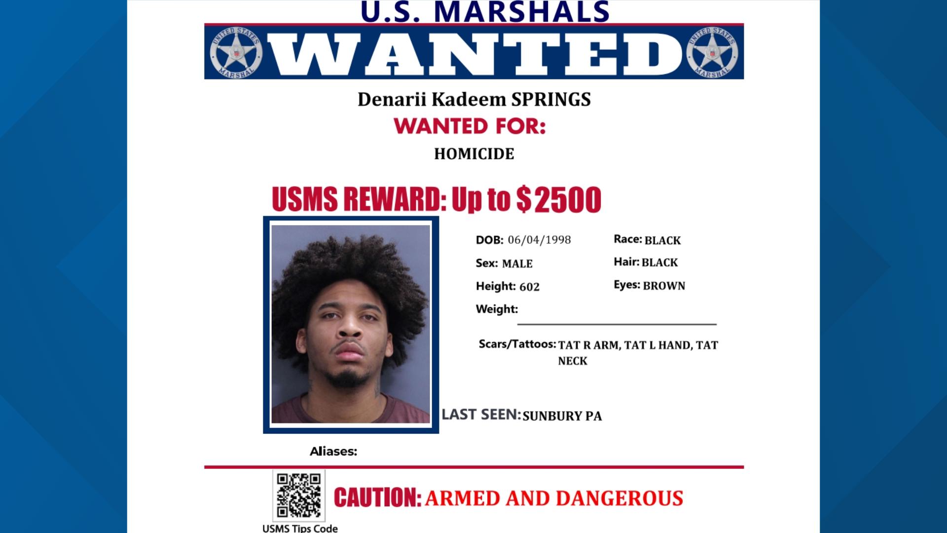 U.S. Marshals offer reward in search of Sunbury homicide suspect | wnep.com