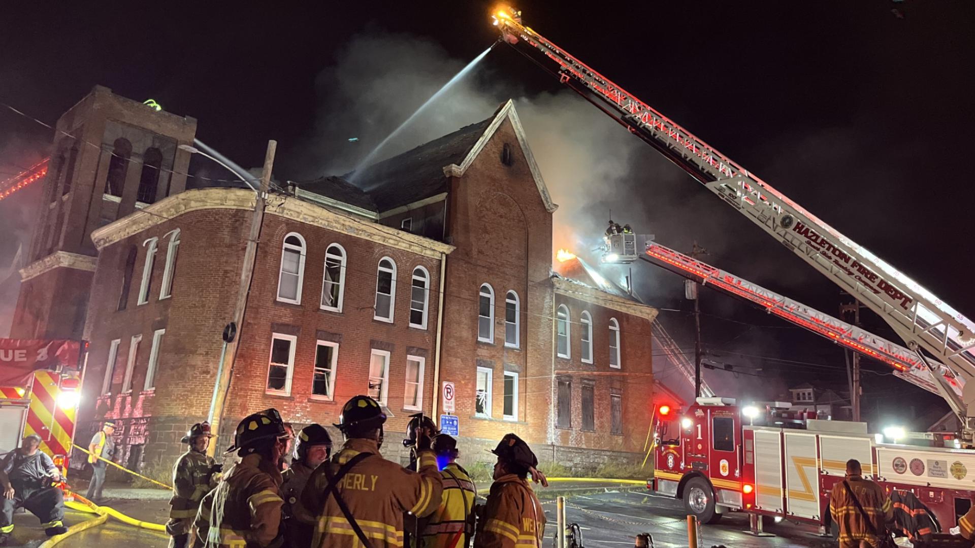 Fire crews were called to an old church on fire in Hazleton on Saturday night. 