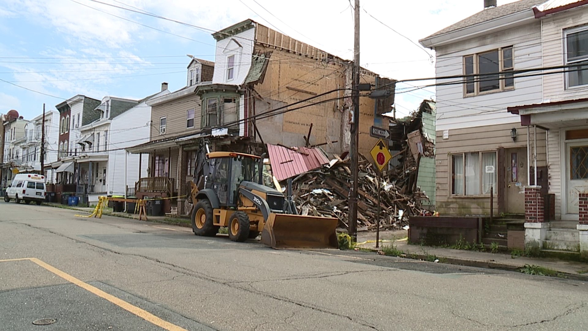 Officials say a vacant home in Mahanoy City partially collapsed during Thursday night's storms.