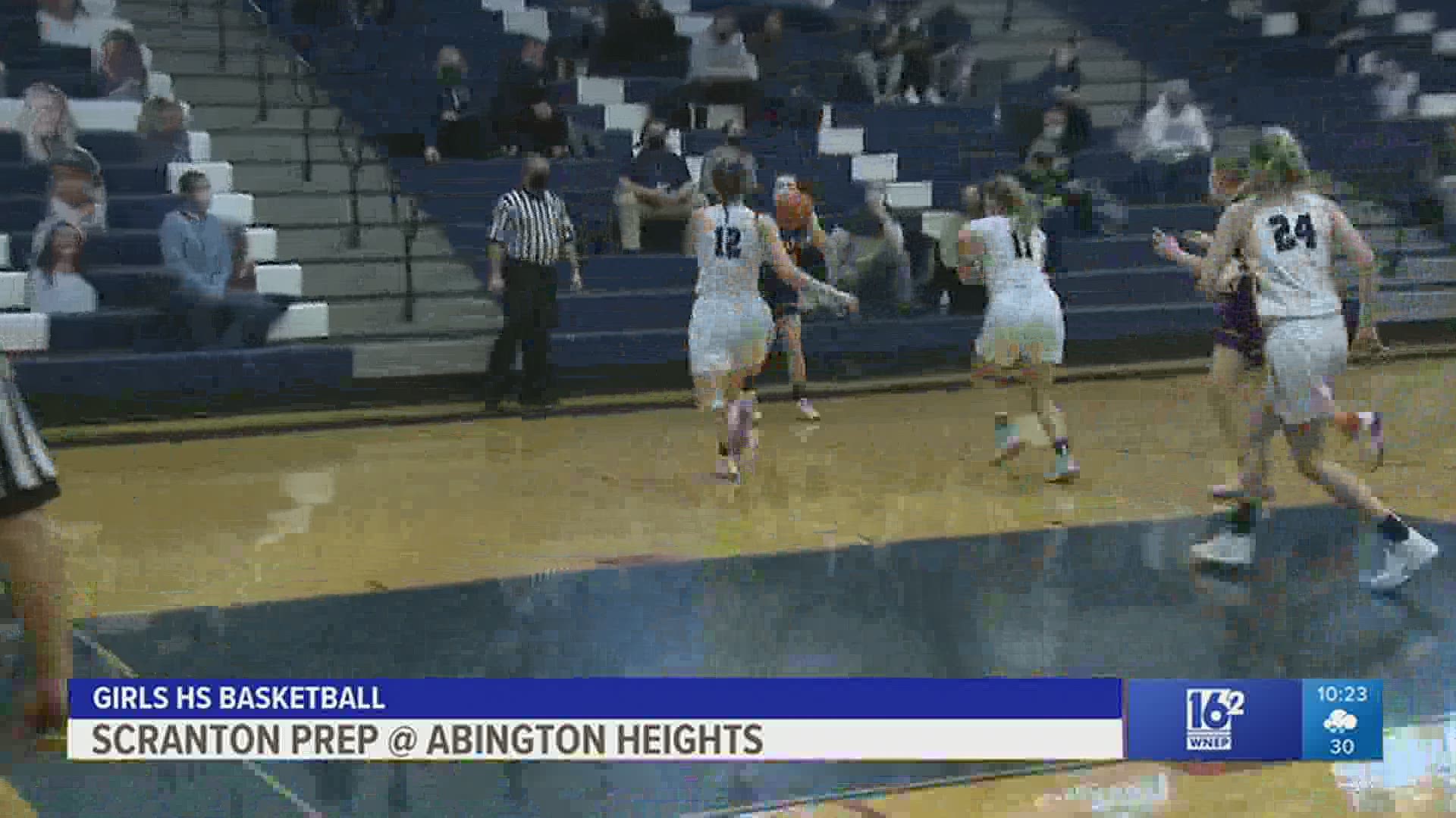 Scranton Prep played Abington Heights in boys and girls HS basketball.  Prep prevailed in each game.