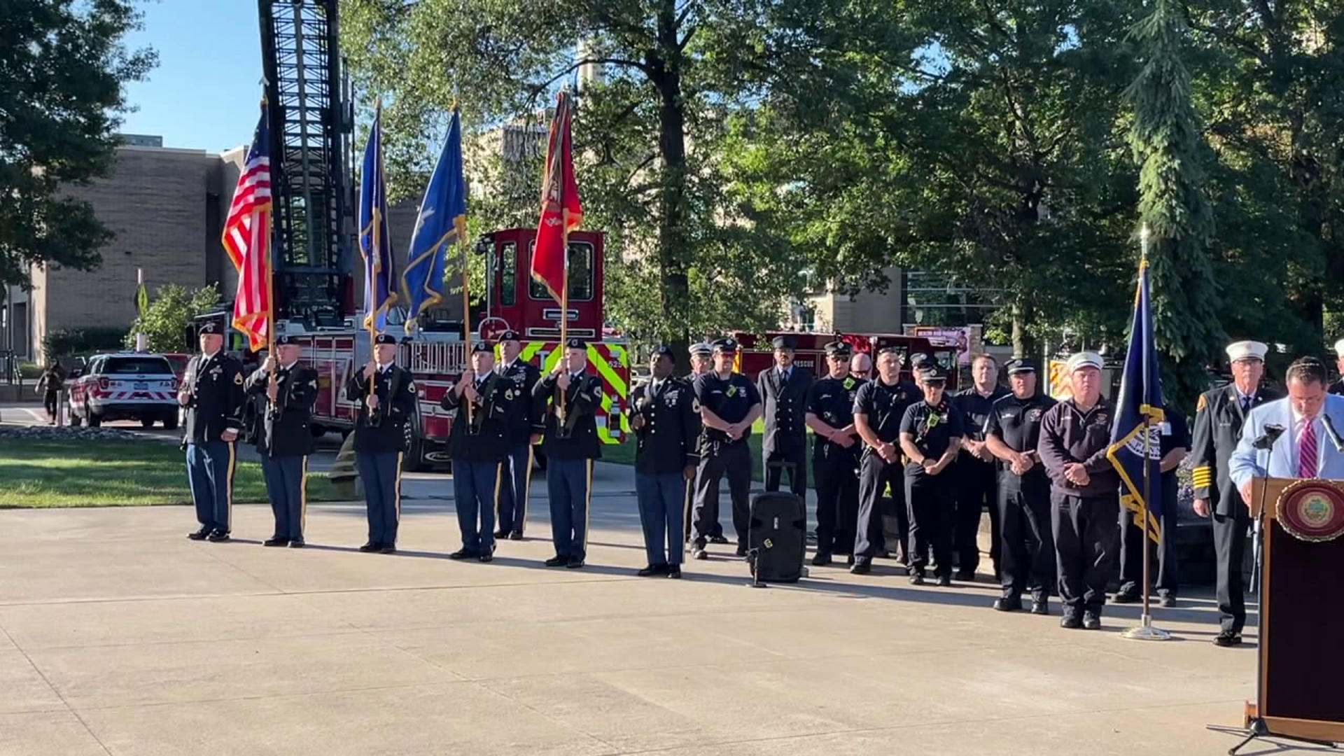 People of Luzerne County along with members of the Wilkes-Barre Police and fire departments join to remember the fallen of 9/11.