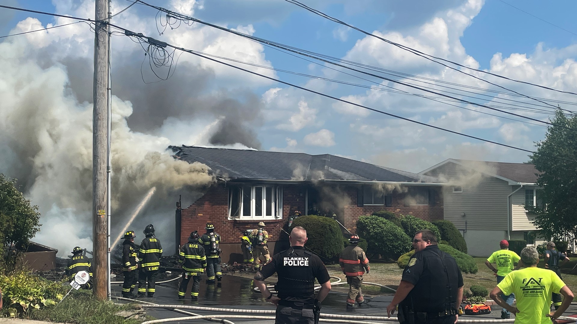 Part of the house in Dickson City was damaged when the fire started Monday afternoon.