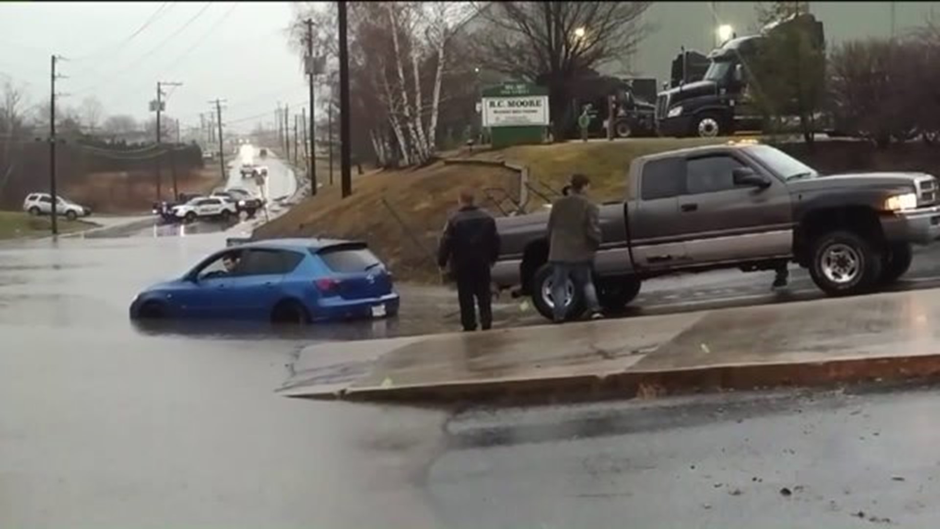 Car Pulled from Flooded Street in Luzerne County