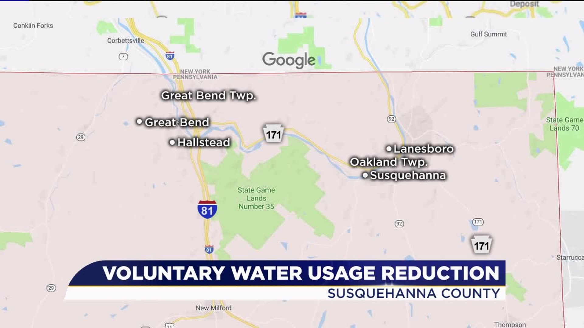 PA American Water Issues Voluntary Water Use For Six Communities in Susquehanna County