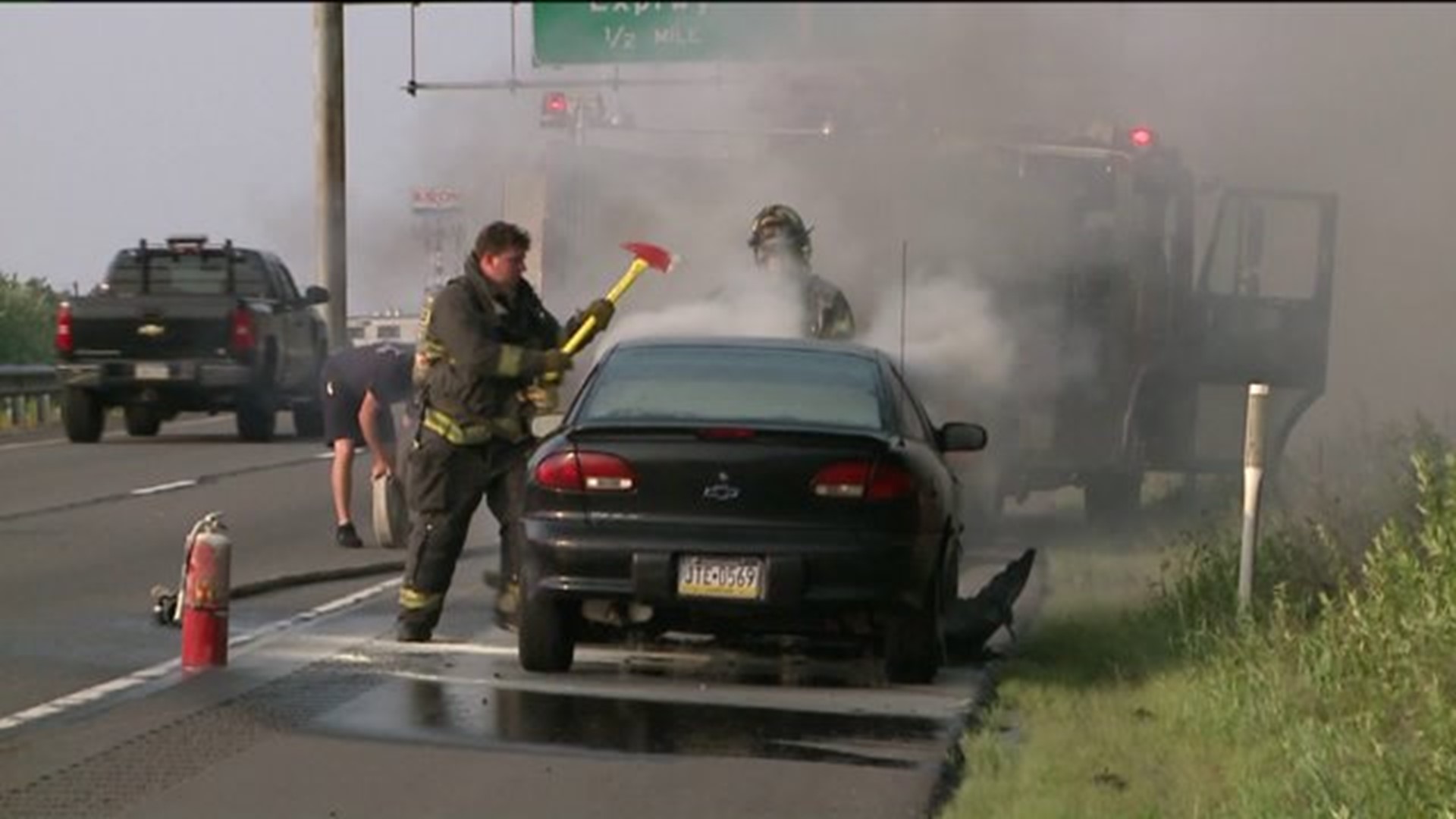 Car Catches Fire on Interstate 81