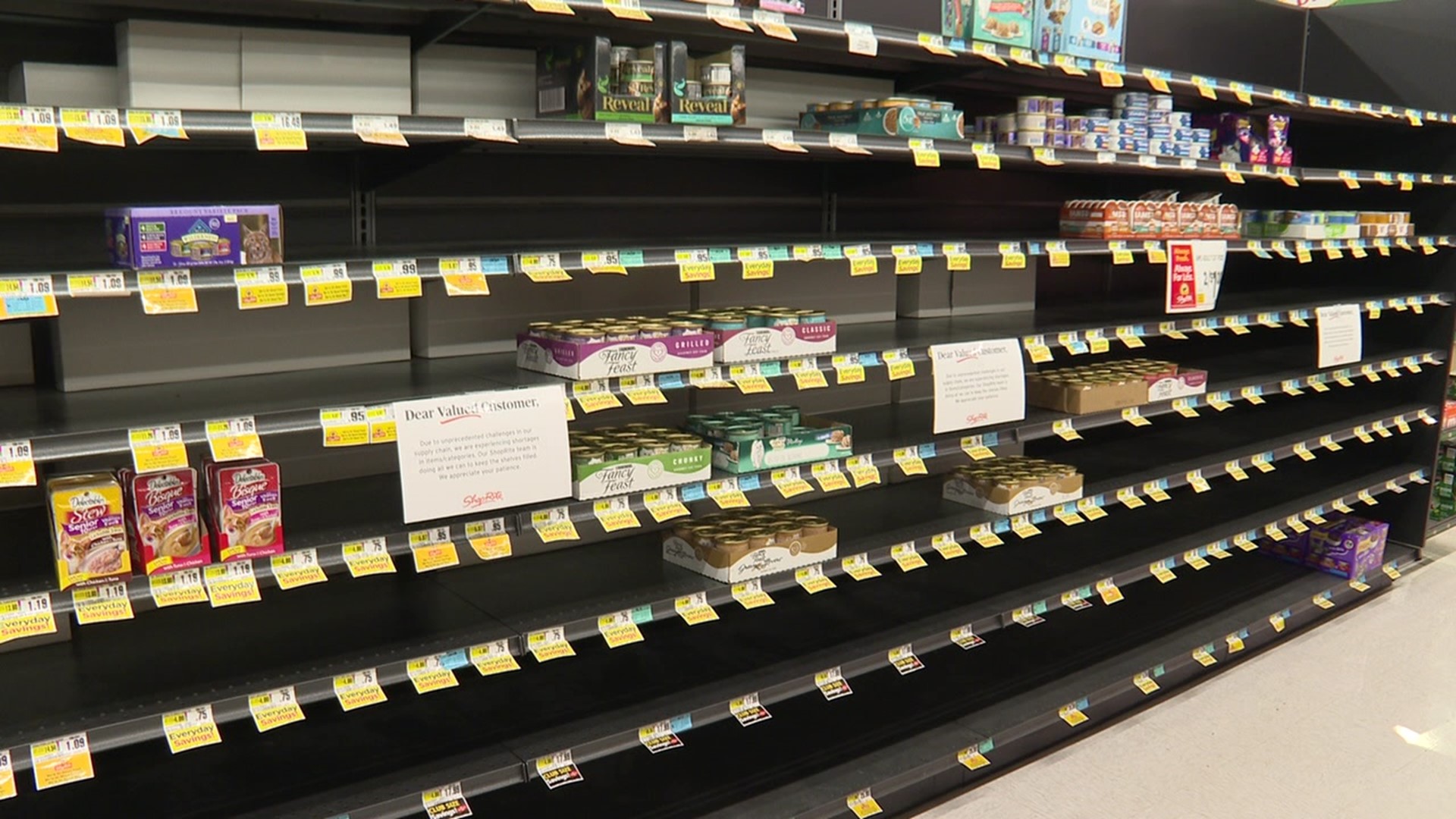 At the Shop Rite in Moosic, the shelves that normally hold soft cat food are mostly empty.