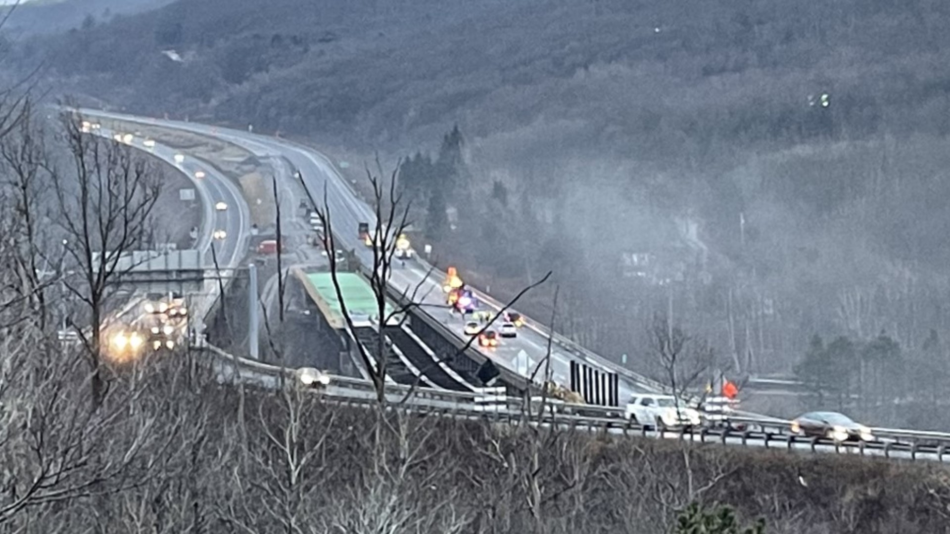 The crash in Lackawanna County temporarily shut down all lanes heading Eastbound.