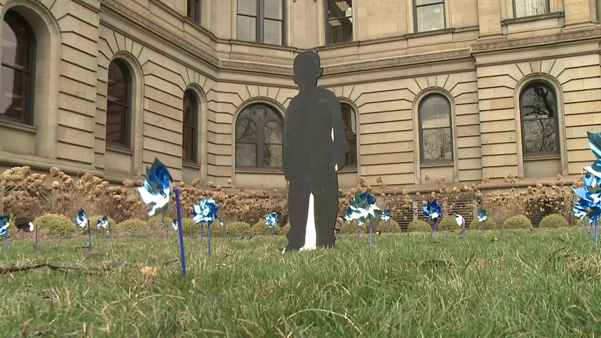 The pinwheel display is an annual sight at the courthouse in Wilkes-Barre, but this year the numbers represent an alarming number of child abuse reports.