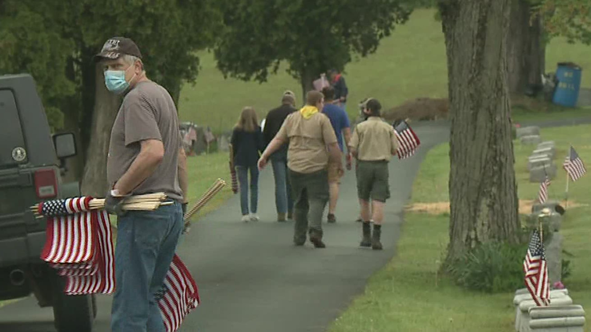 Folks met up at Sunnyside Cemetery around eight this morning to check for tattered flags in need of replacing.