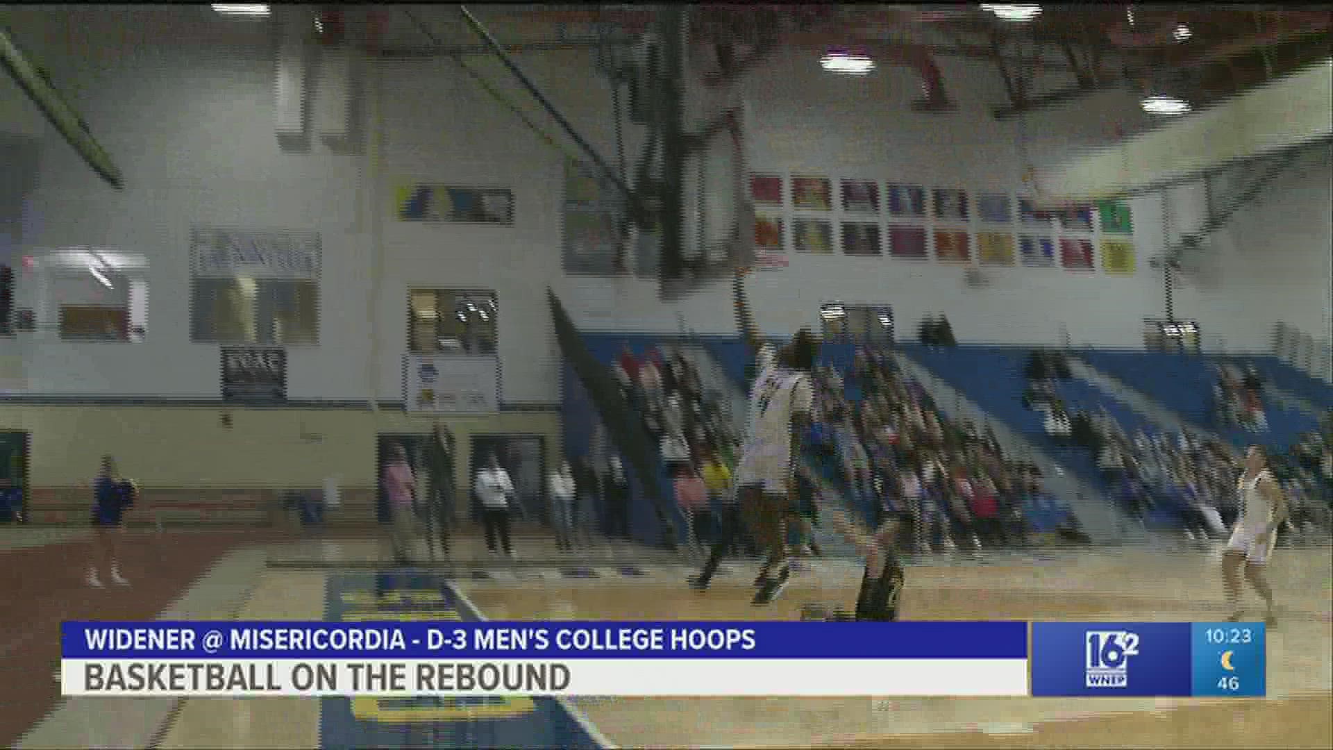 Misericordia hosted Widener in an early D3 Men's college basketball game.  Pride edged Cougars 77-75.