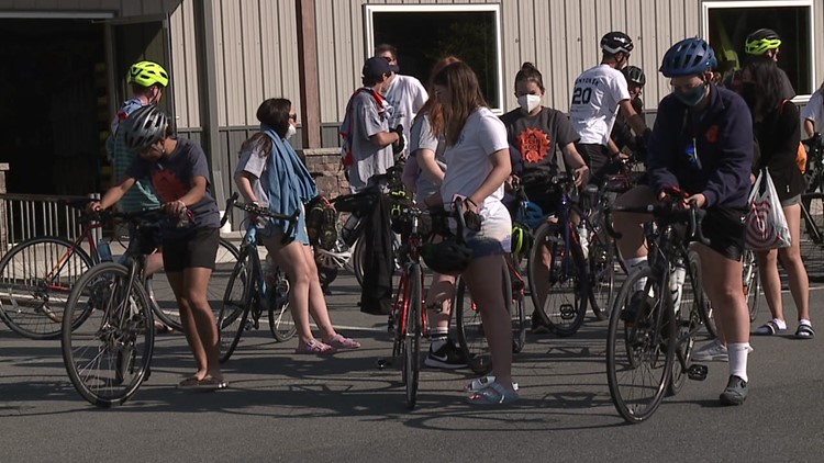 Cyclists pedal into Lehighton on the way to San Francisco
