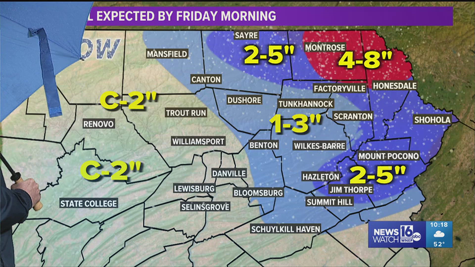 Kurt's talking rain tonight and tomorrow followed by snow Thursday night and Friday