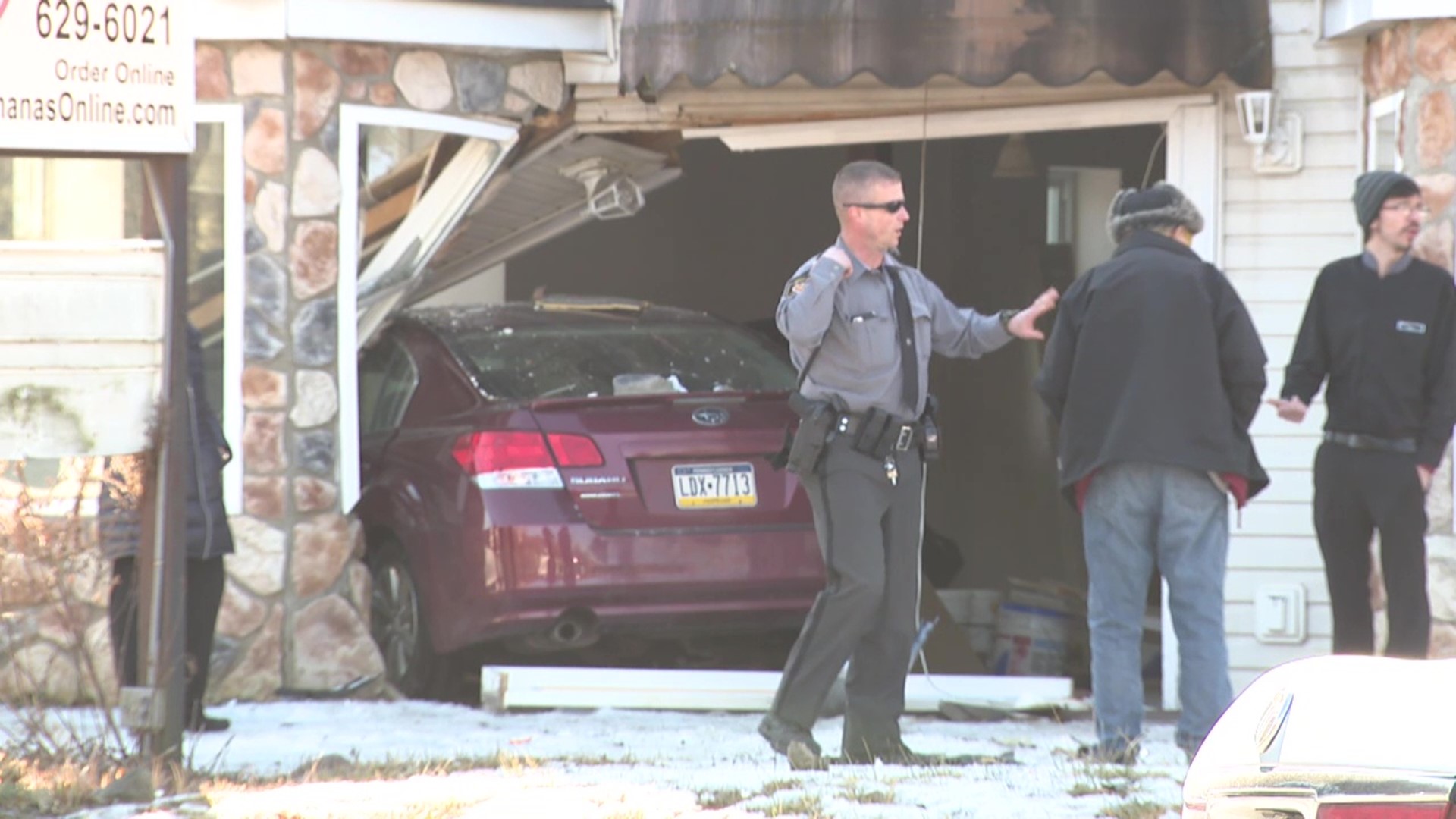 The vehicle crashed into a former restaurant near Effort Friday afternoon.