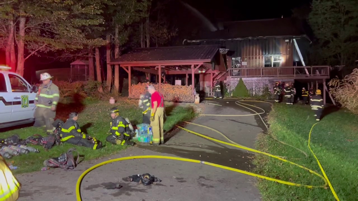 Pyrotechnics business in flames, as crews battled the fire in Wayne County.