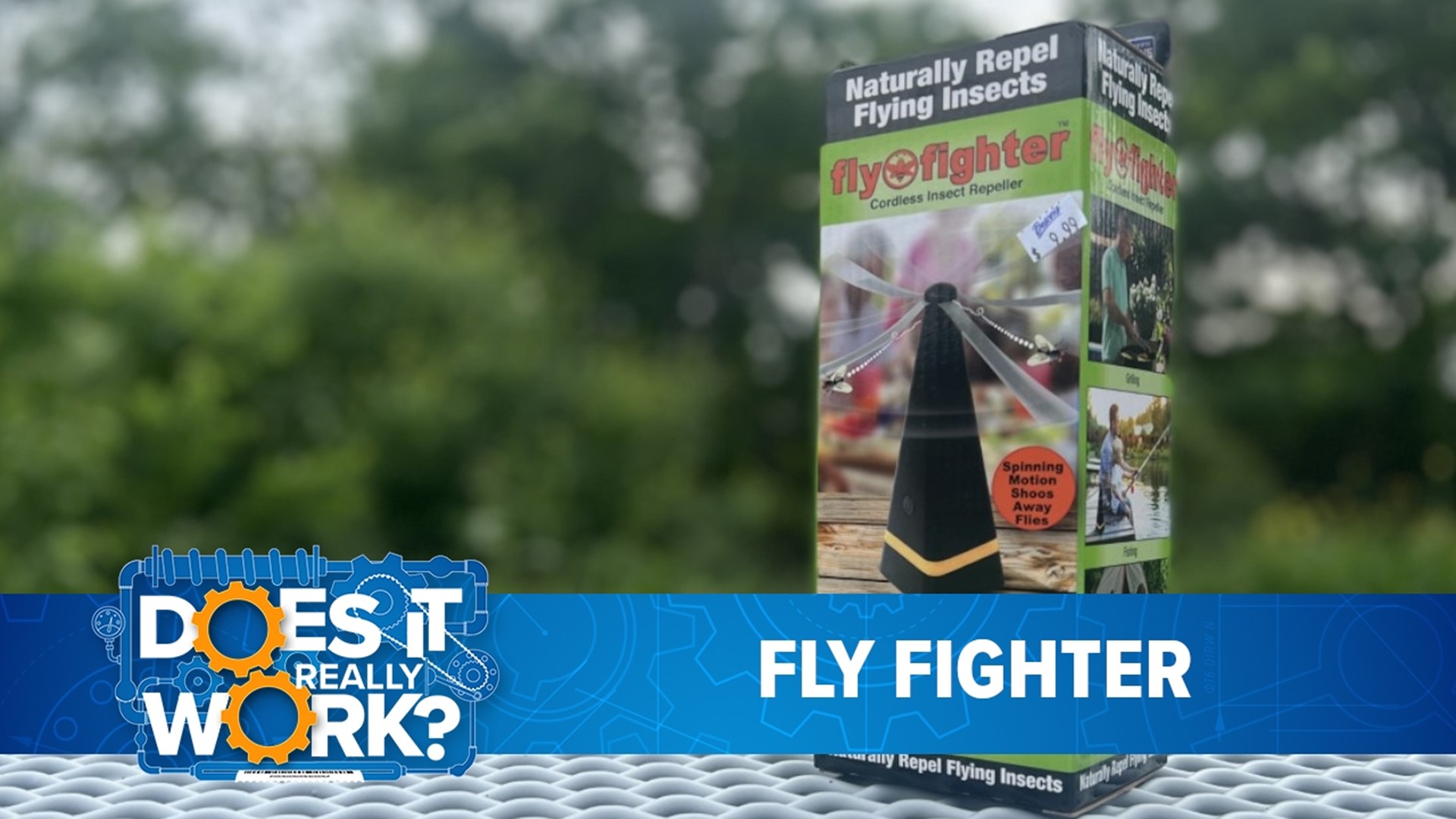 It is a lightweight, odor-free fan you place on top of your picnic table to keep flies from landing on your food.