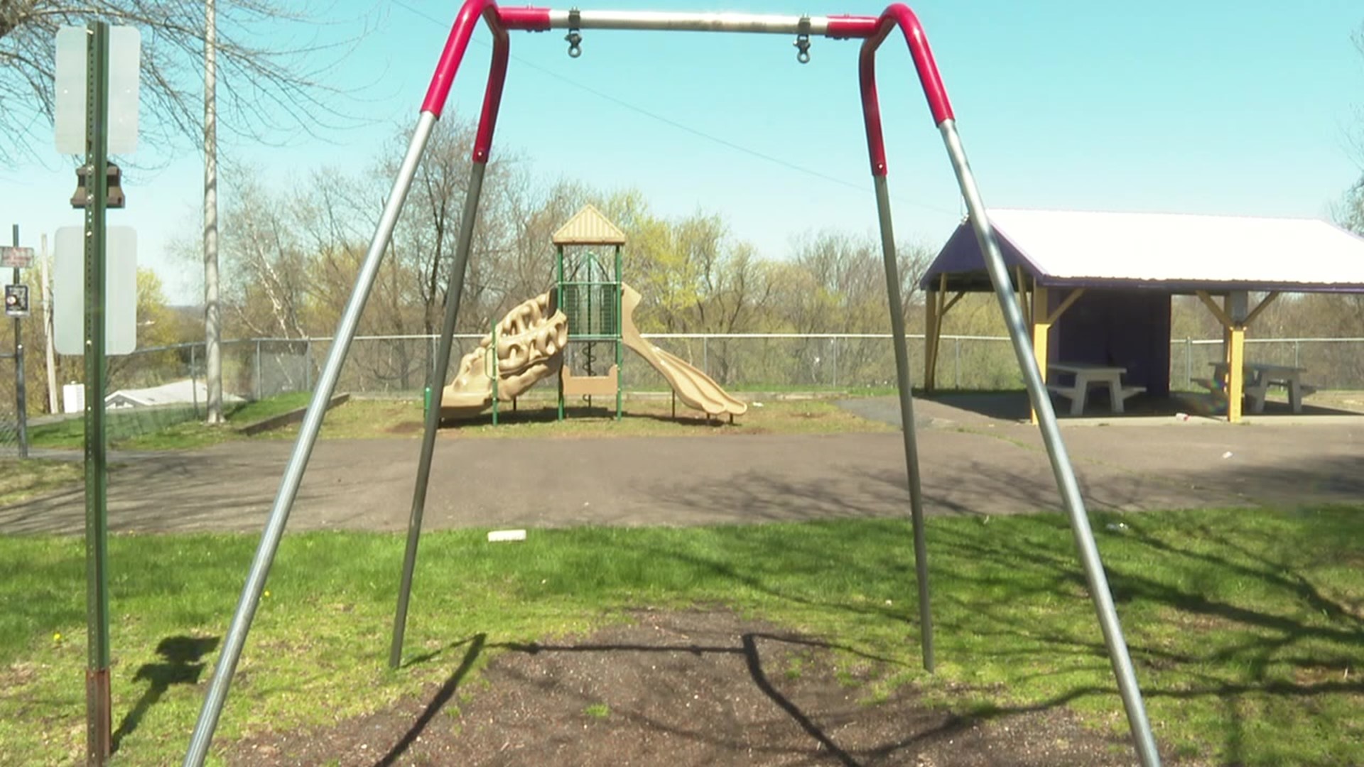 The handicap-accessible swing was taken out of service by a DPW worker after it was damaged.