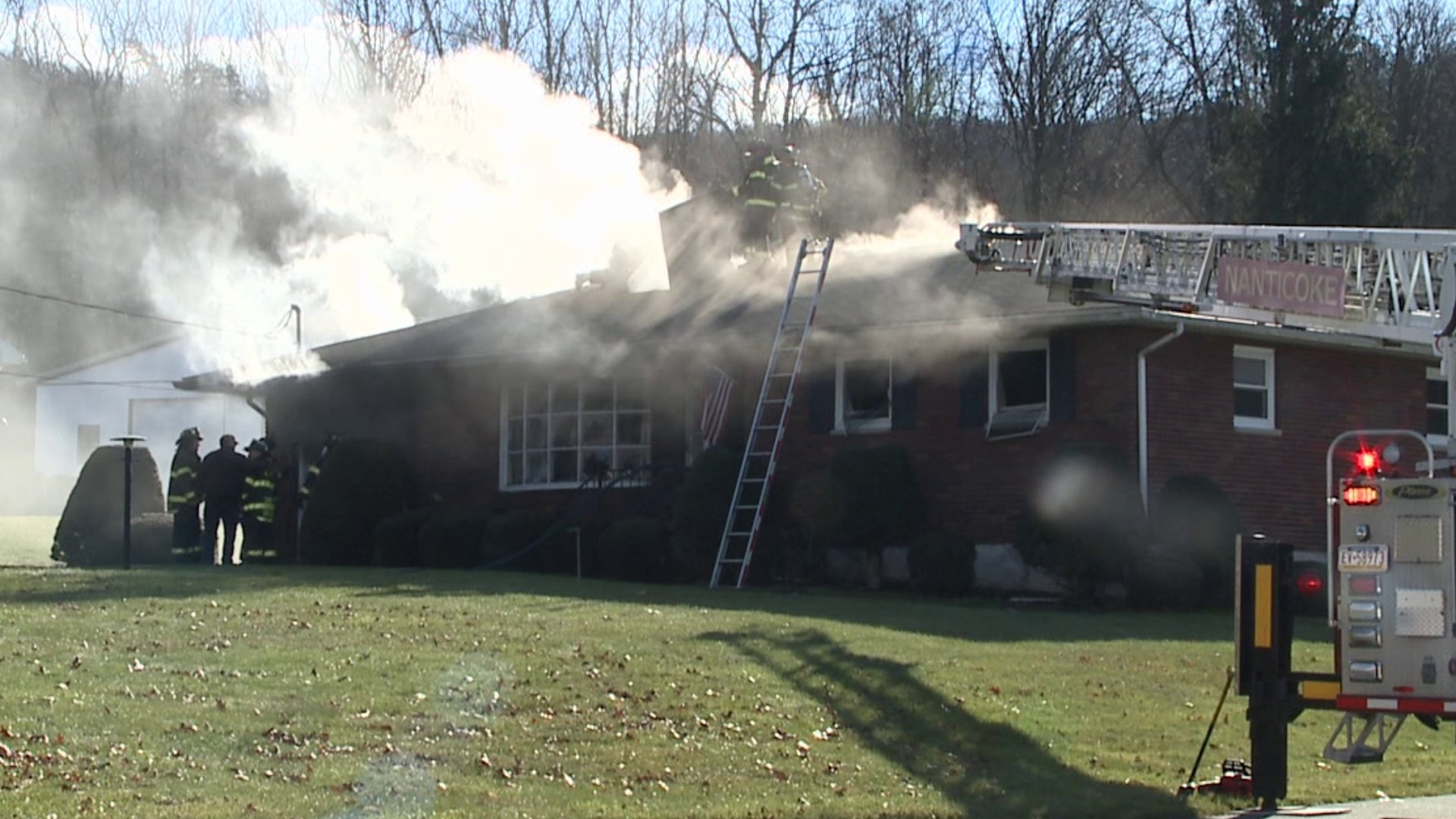 The fire started around 11:25 a.m. Sunday morning in Newport Township.