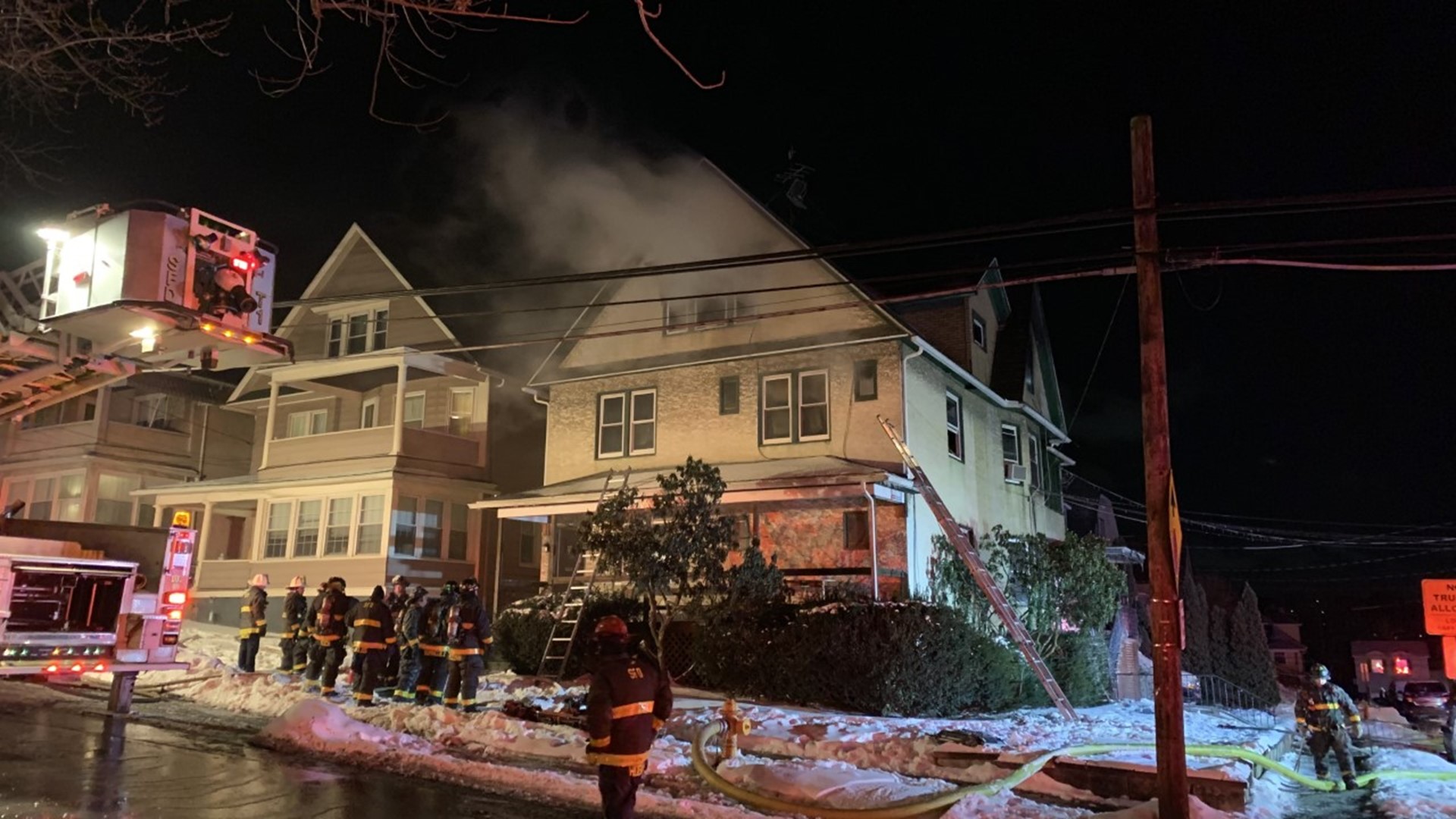 Flames broke out around 7:30 p.m. on the corner of Wheeler Avenue and Linden Street Saturday night.