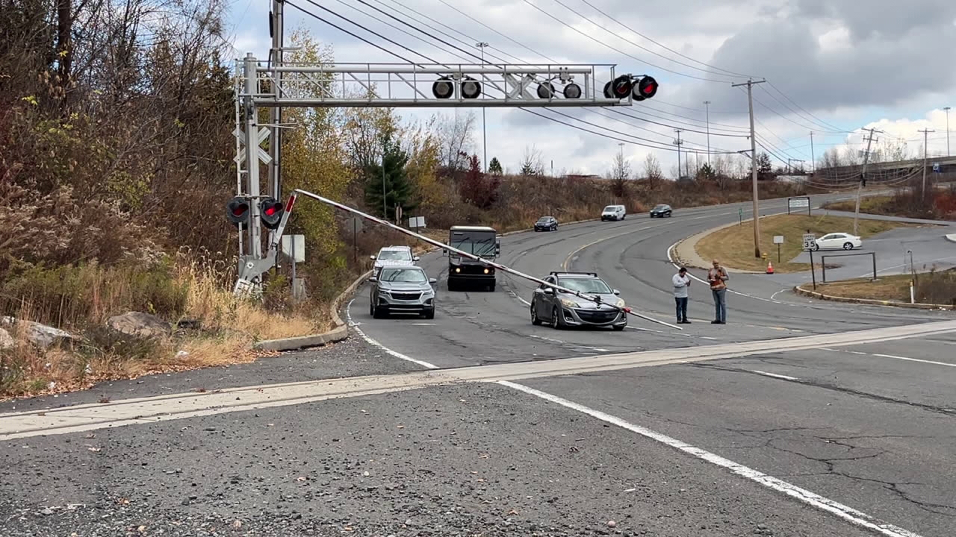 The crash happened at a railroad crossing in Moosic around 10 a.m. Thursday.