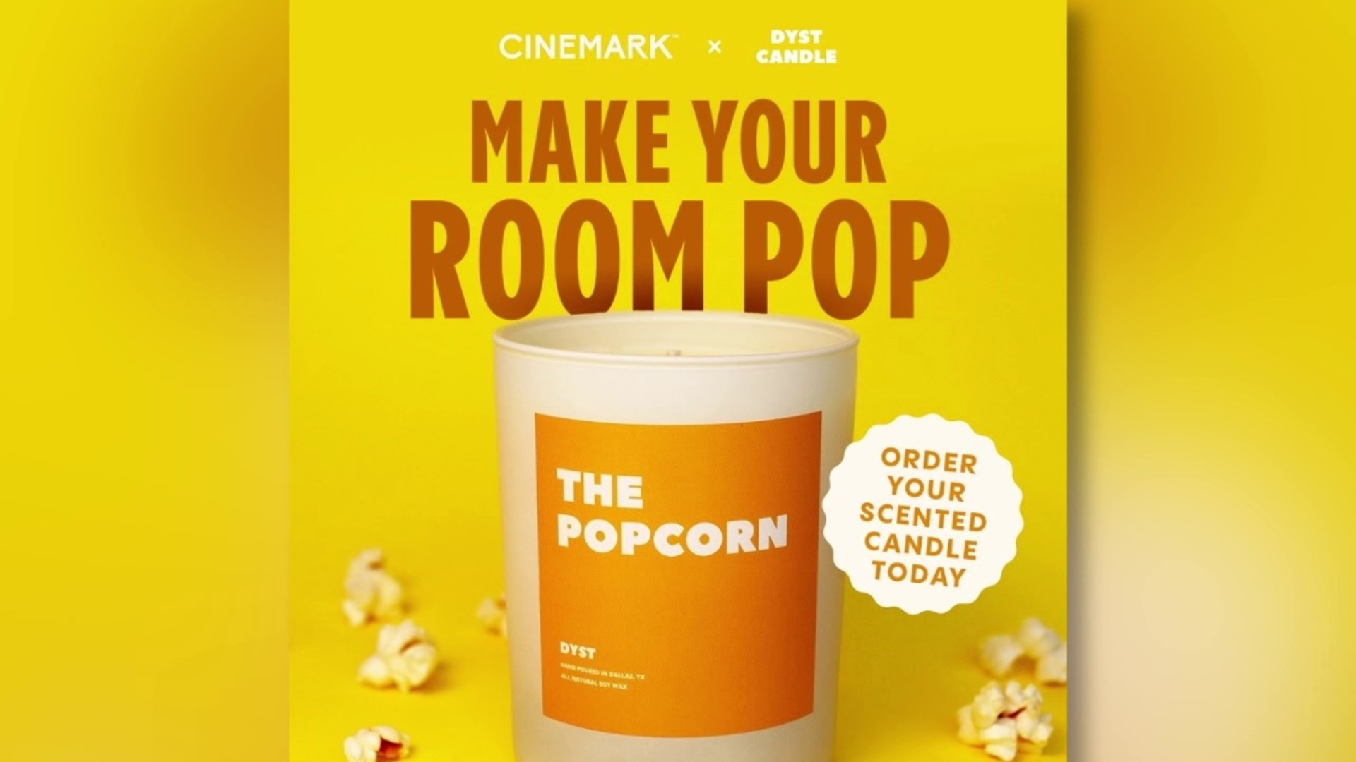 The movie theatre is collaborating with a candle company that will give popcorn lovers a movie theatre smell in their homes.