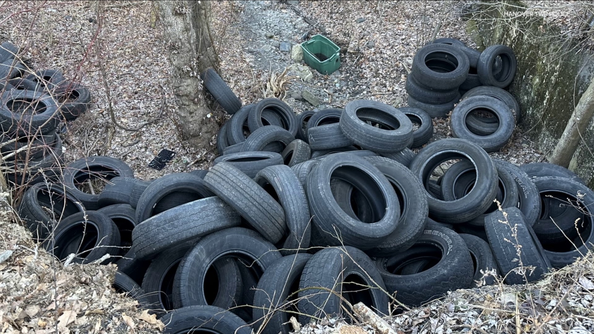 Police in Luzerne County are investigating after dozens of tires were dumped into a creek.