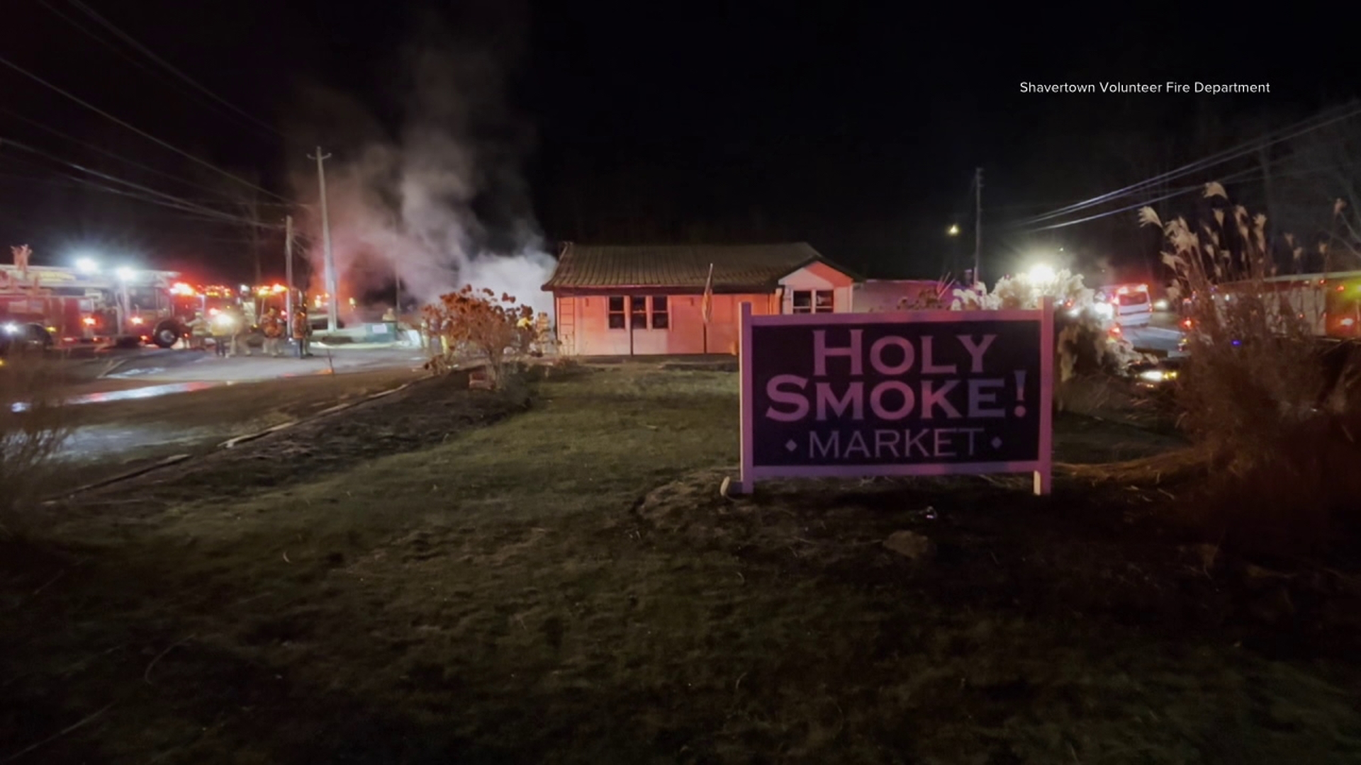 Flames broke out at Holy Smoke Market along Main Road in Lake Township around 11:30 p.m. Friday.