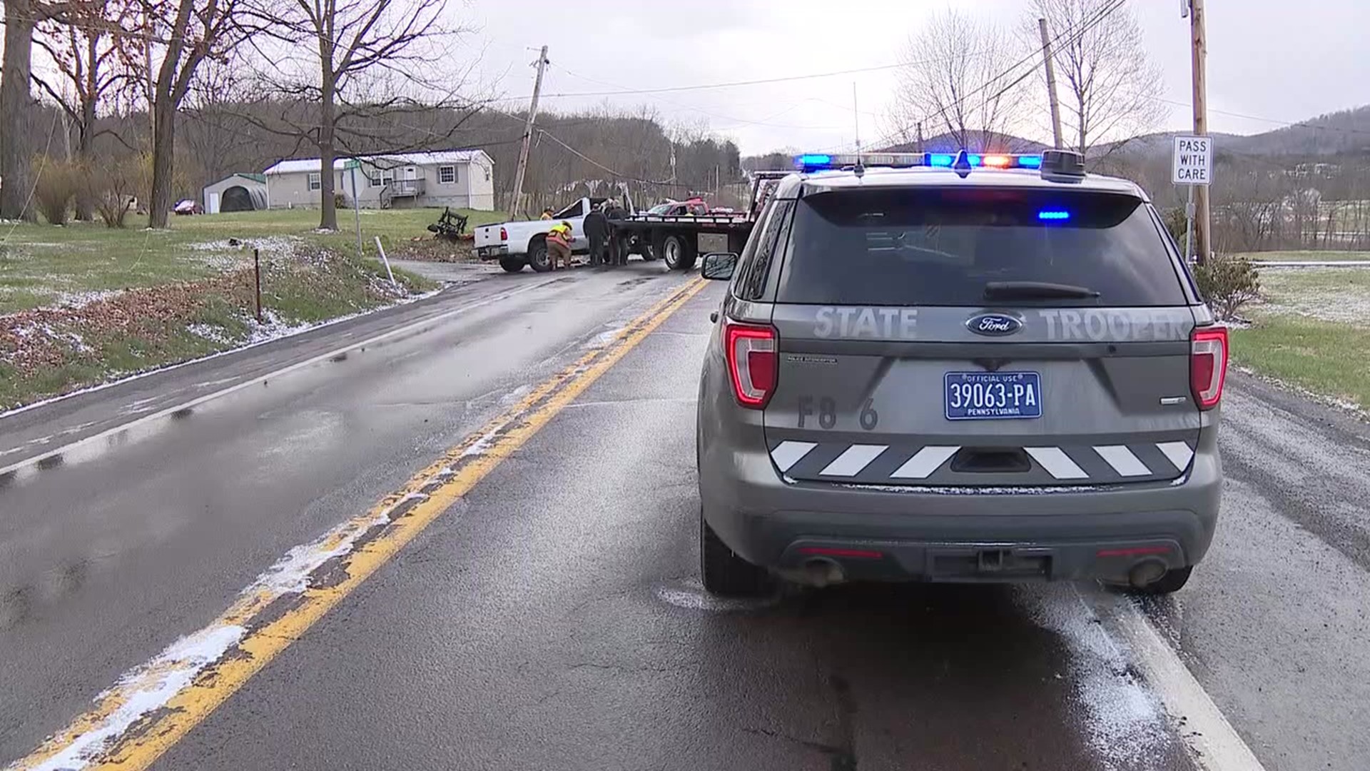 Route 61 was temporarily closed in both directions near Stonington on Monday.