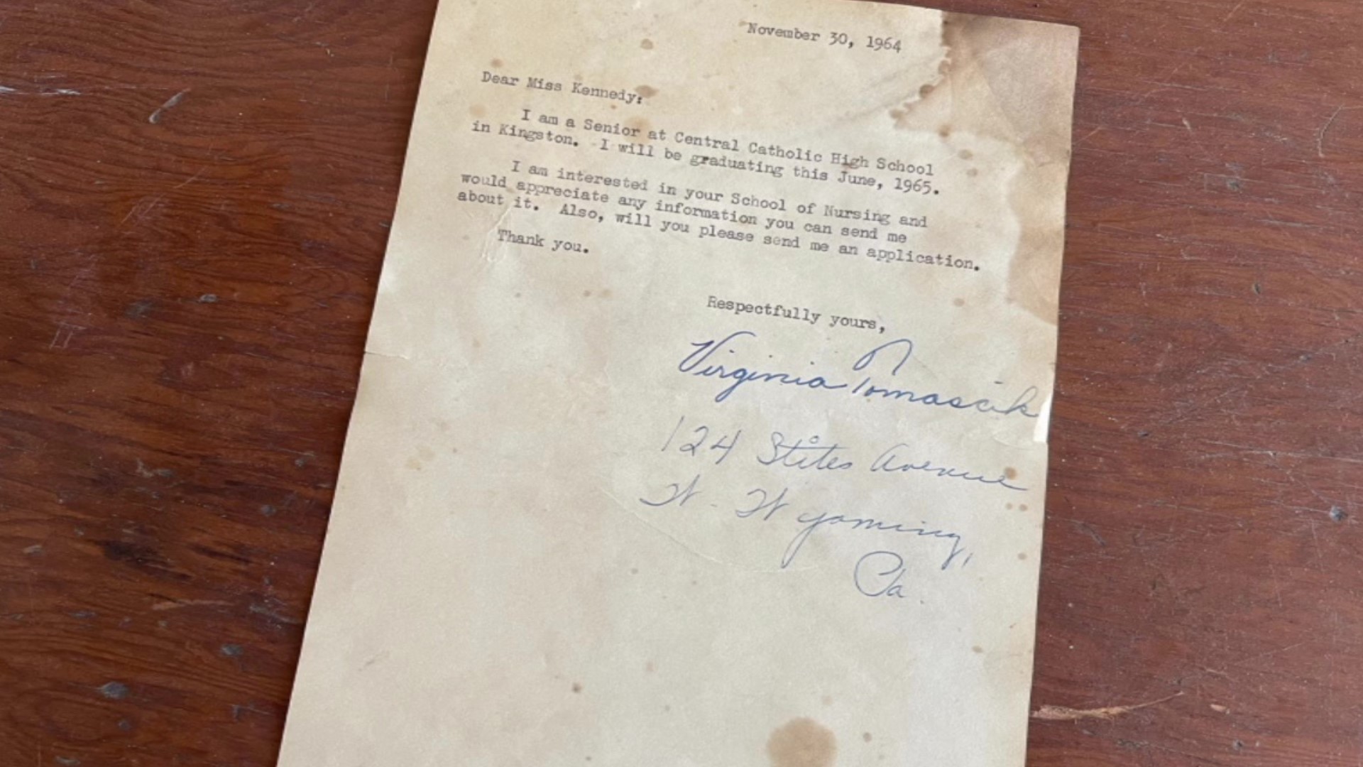 The letter was found while the old Pittston Hospital was being cleaned out for redevelopment.