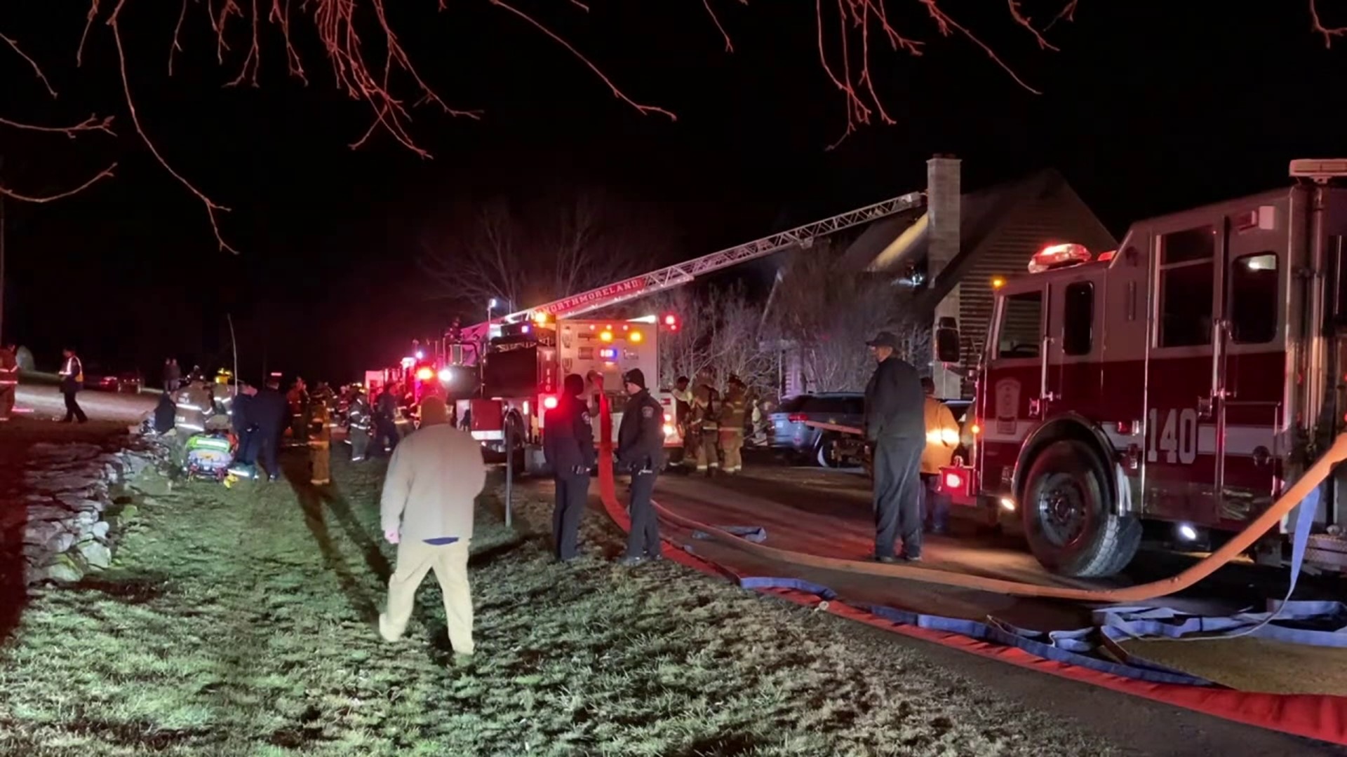 Flames broke out around 10 p.m. Saturday night along Levitt Hill Road in Northmoreland Township.