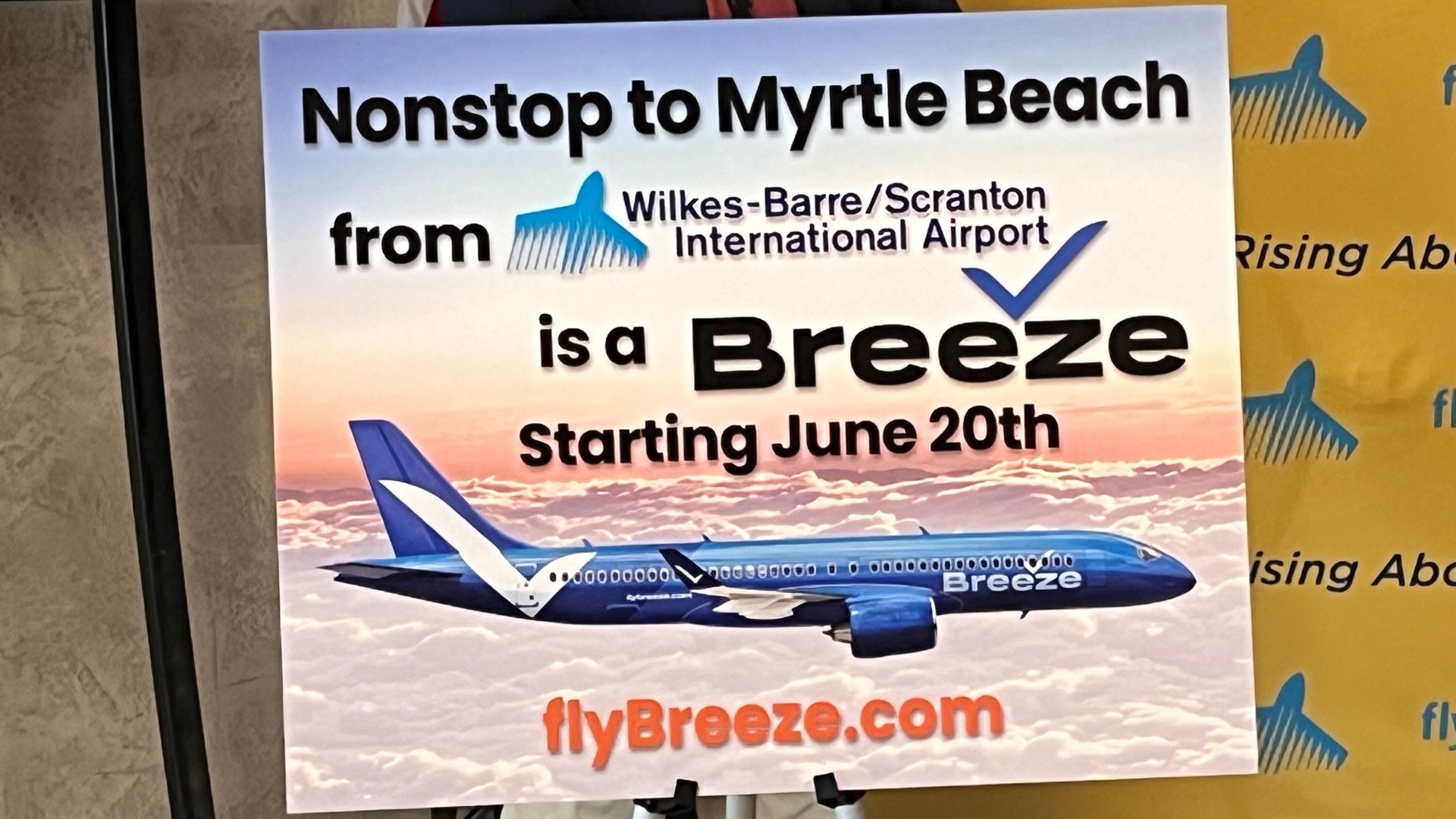 The Wilkes-Barre/Scranton International Airport and Breeze Airways announced plans for fights to Myrtle Beach beginning this summer.