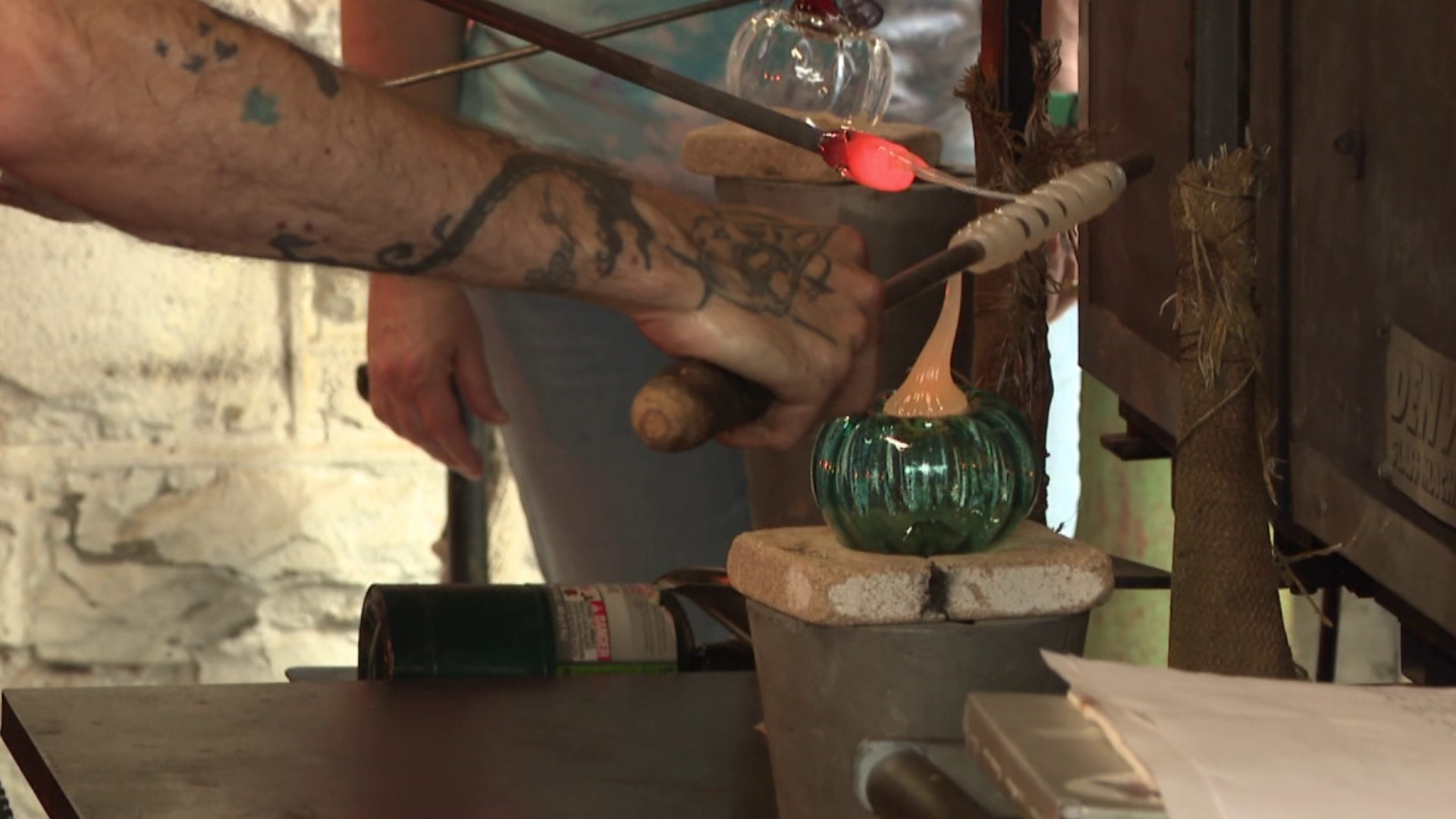 The glass-blowing workshop on Saturday gave people the chance to make their very own one-of-a-kind pumpkin.