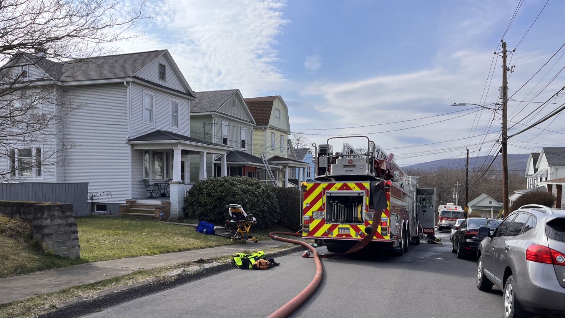 Flames broke out around 3 p.m. Friday along Helen Street in Plains Township.