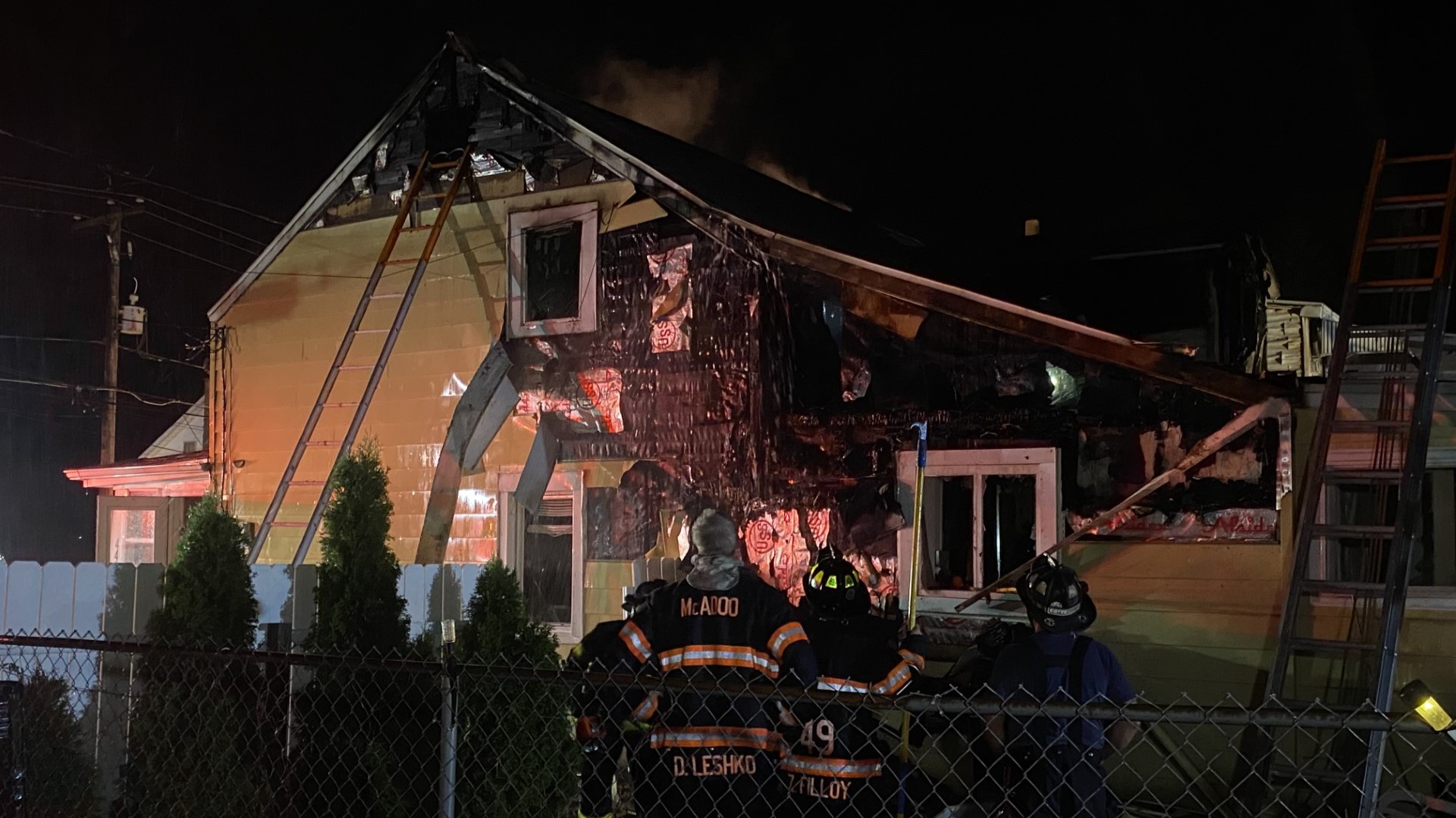 Flames broke out around 6:30 p.m. Sunday along Old Cranberry Road in Hazle Township.