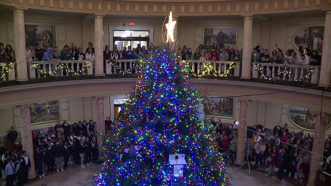 Lighting up the Christmas tree at Marywood University