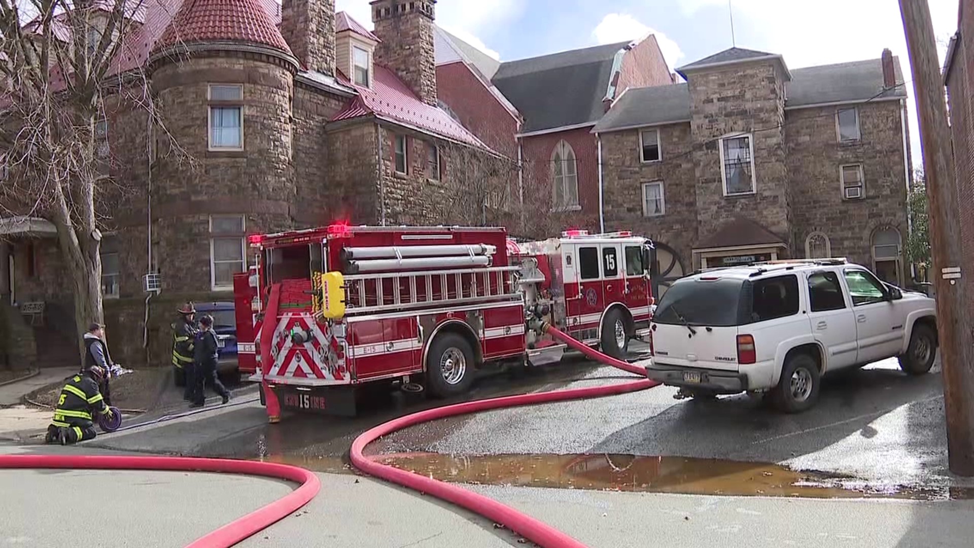Flames broke out around noon at Milton Developmental Services along Walnut Street in the borough.
