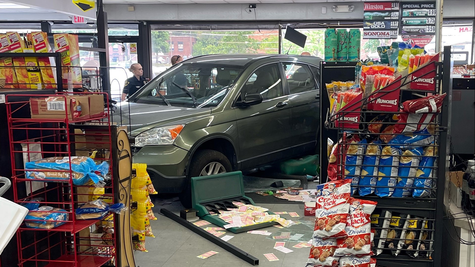 The vehicle drove into the building on West Juniper Street on Monday morning.