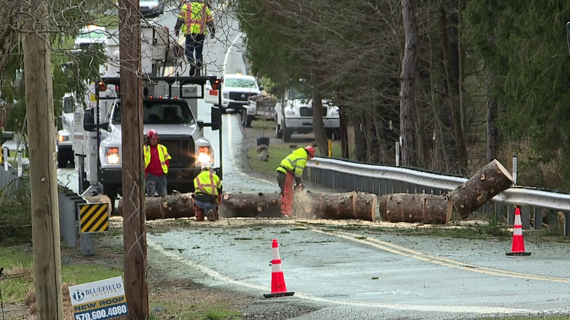 Many homes and businesses are still without power a day after the storms rolled through